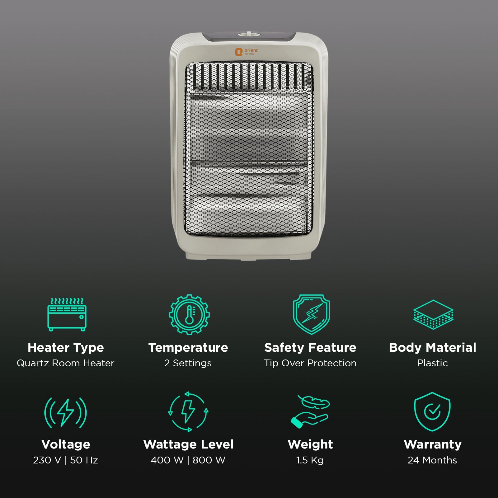 Orient Stark 800W Quartz Room Heater with Touch Protection (Safety Grill_3