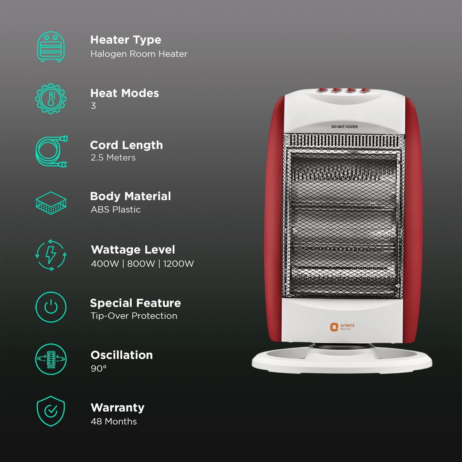 Orient Durahot 1200W Halogen Room Heater with Noiseless Operation (90 Degree Oscillation Orient Durahot 1200W Halogen Room Heater with Noiseless Operation (90 Degree Oscillation_3