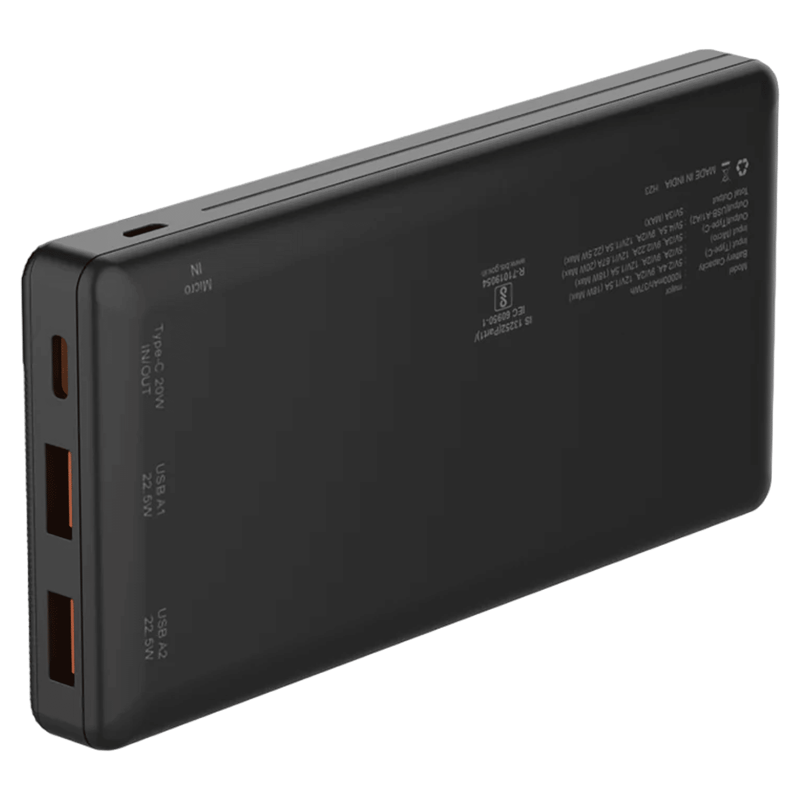 stuffcool Major 10000 mAh 22.5W Fast Charging Power Bank (2 Type A and 1 Type C and Micro USB Ports, LED Indicator, Black)_2