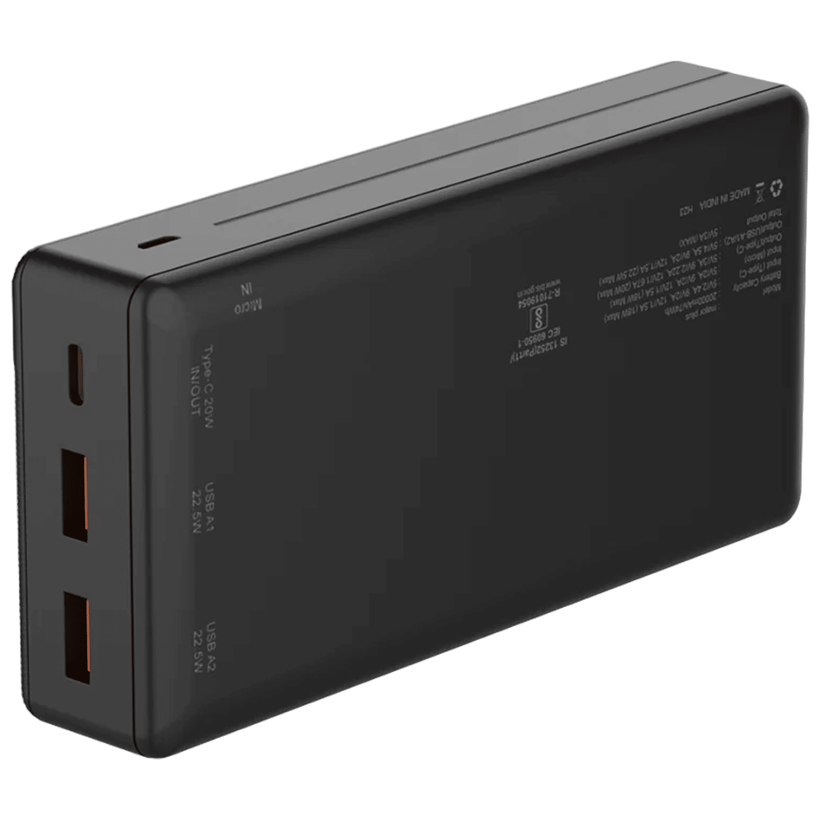 stuffcool Major Plus 20000 mAh 22.5W Fast Charging Power Bank (2 Type A, 1 Micro USB and 1 Type C Port, Short Circuit Protection, Black)_2