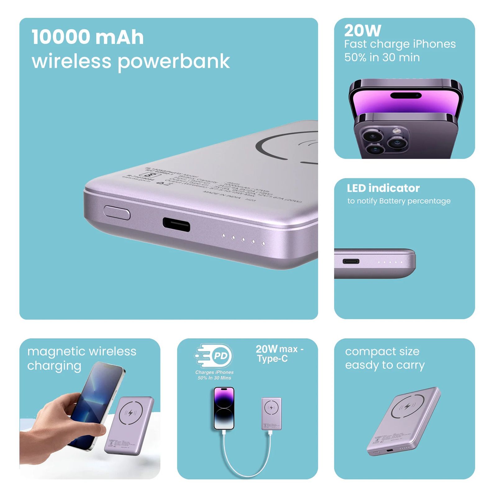 stuffcool Alum 10000 mAh 20W Fast Charging Power Bank (1 Type C Port, Short Circuit Protection, Purple)_4