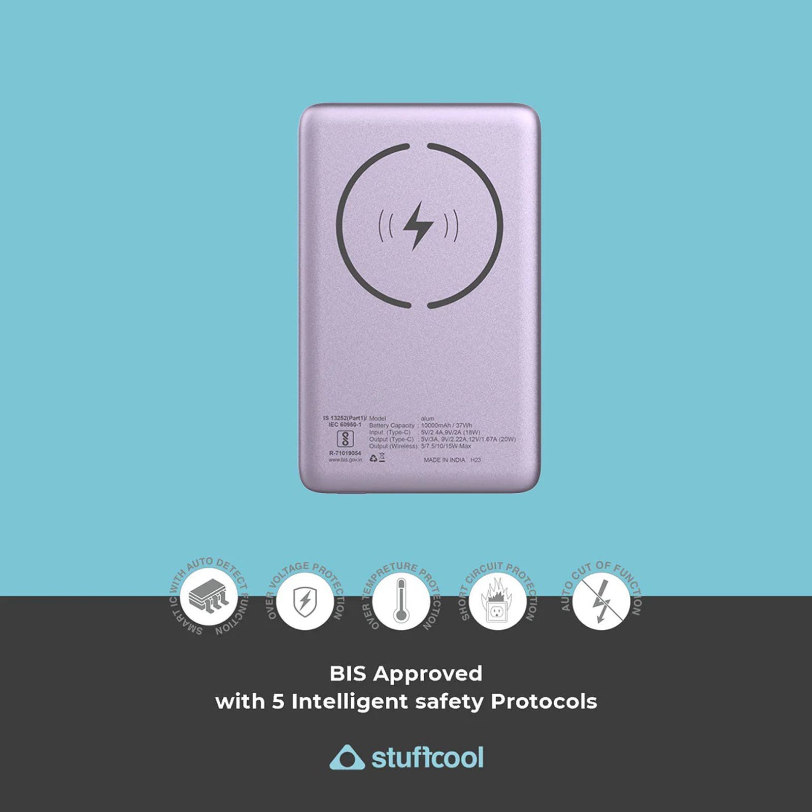 stuffcool Alum 10000 mAh 20W Fast Charging Power Bank (1 Type C Port, Short Circuit Protection, Purple)_5