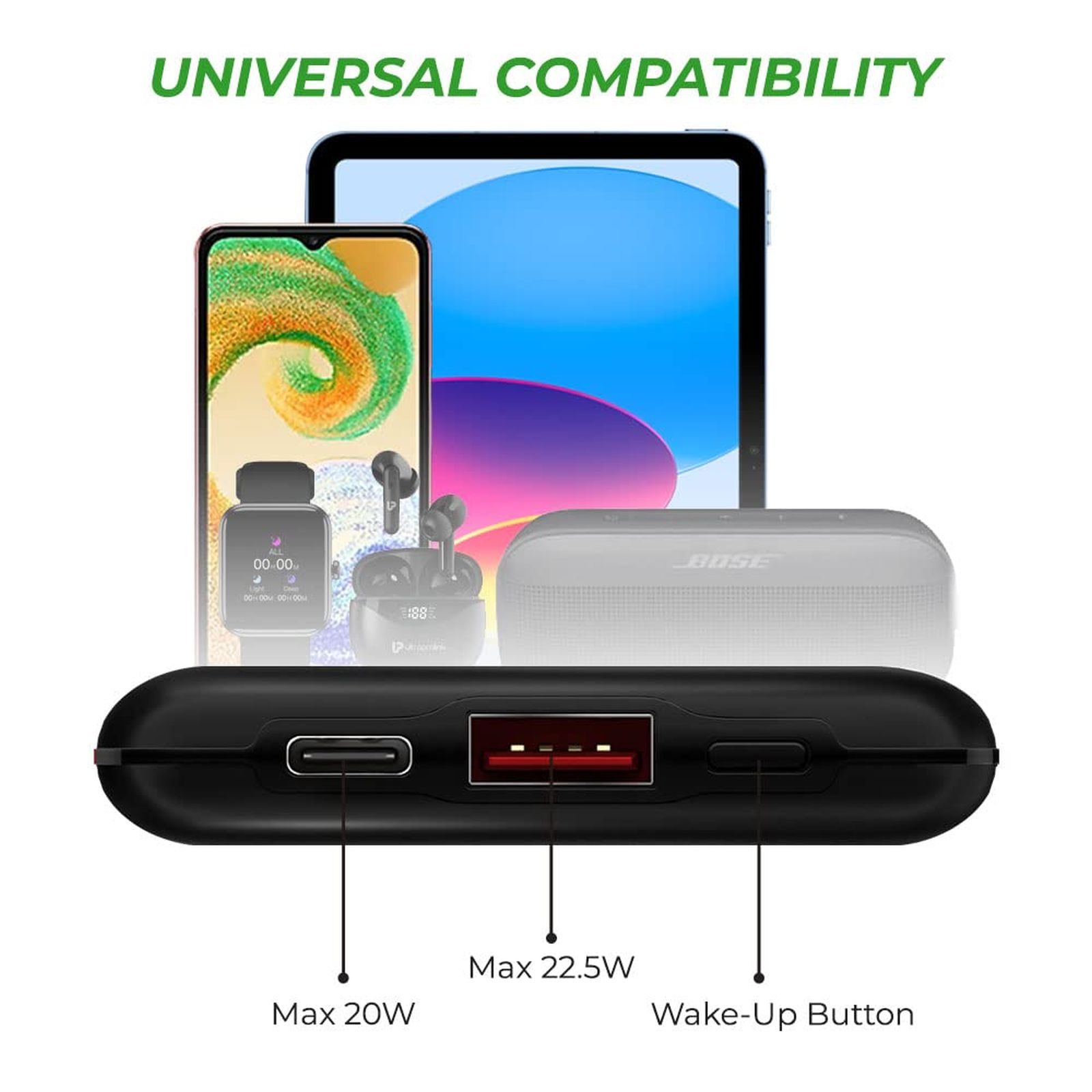 ultraprolink Juice Up Slim 10000 mAh 22.5W Fast Charging Power Bank (1 Type A & 1 Type C Ports, Metal Casing, Pass Thru Charging, Black)_4