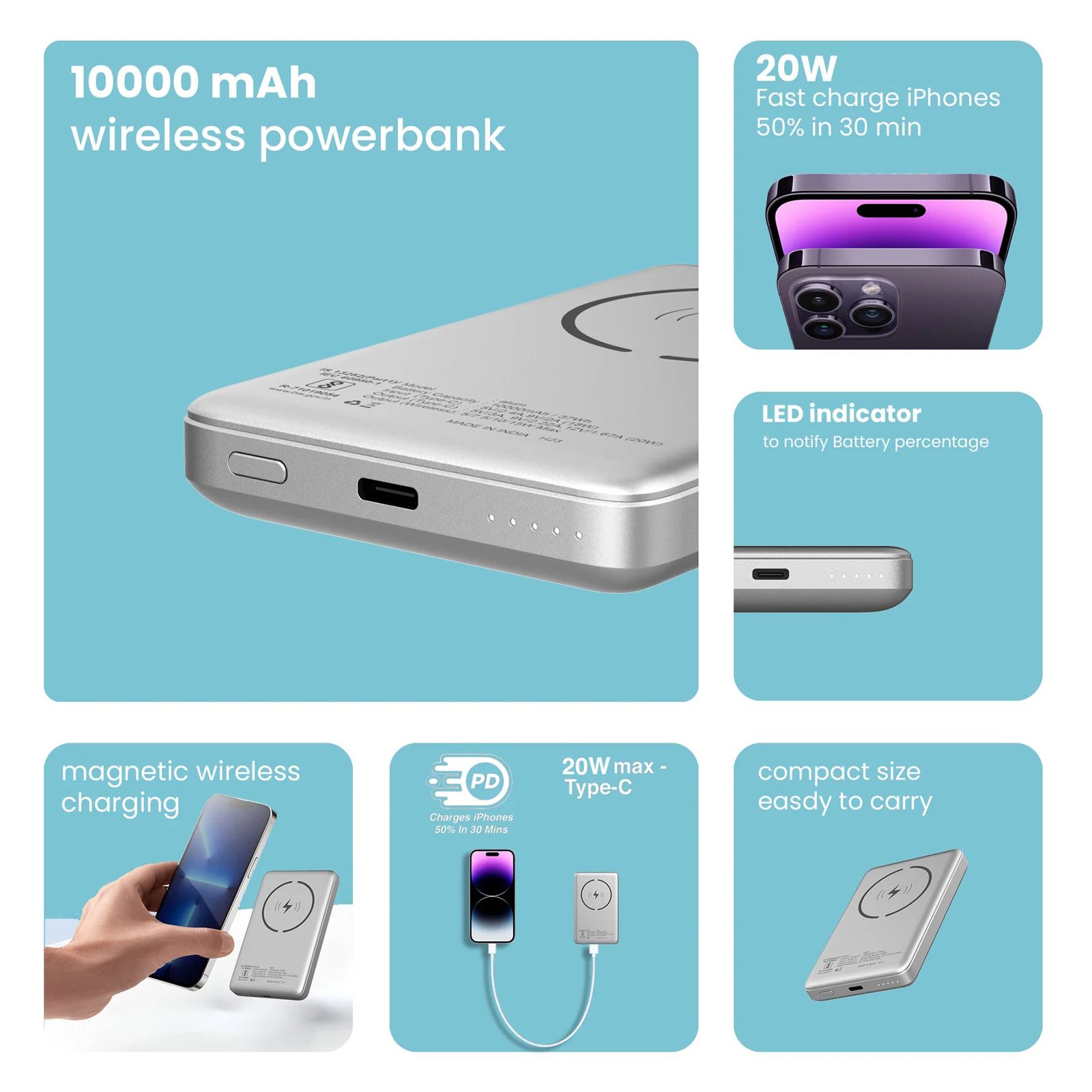 stuffcool Alum 10000 mAh 20W Fast Charging Power Bank (1 Type C Port, Short Circuit Protection, Silver)_4
