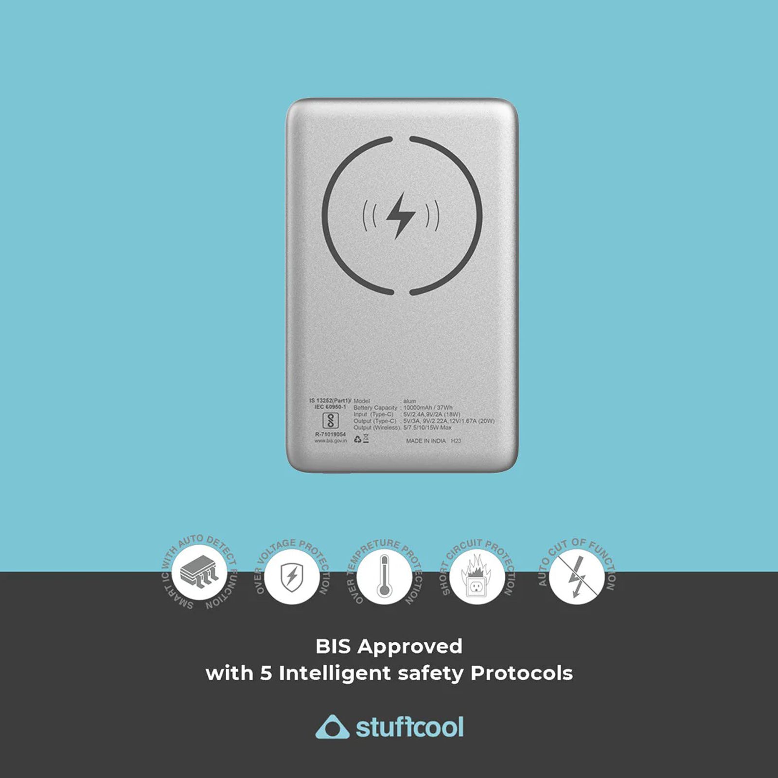 stuffcool Alum 10000 mAh 20W Fast Charging Power Bank (1 Type C Port, Short Circuit Protection, Silver)_5