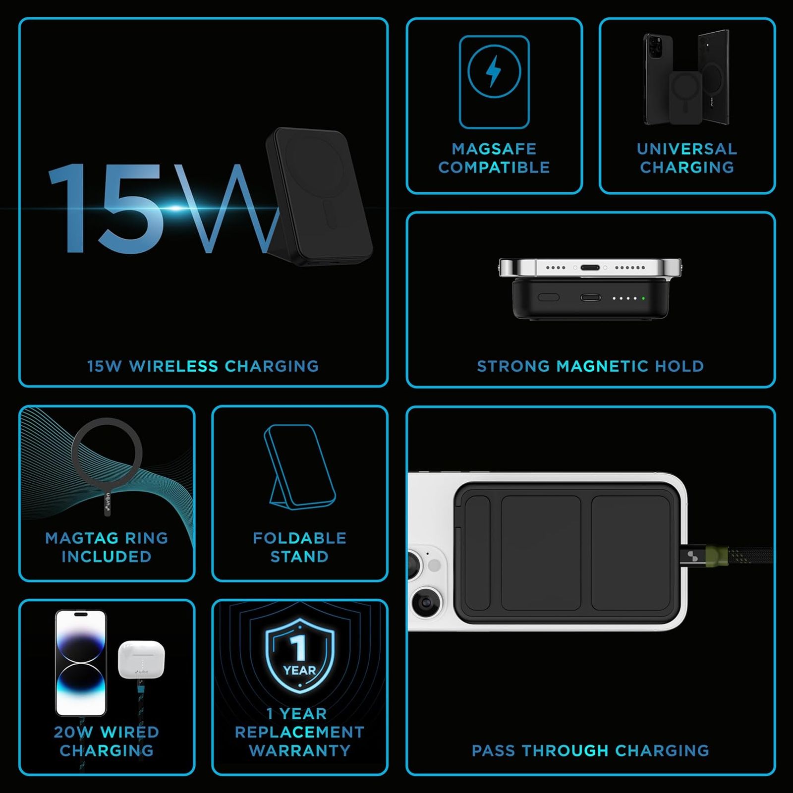 urbn UPR150 10000 mAh 15W Fast Charging Power Bank (1 Type C Port, MagSafe Compatible, Black) urbn UPR150 10000 mAh 15W Fast Charging Power Bank (1 Type C Port, MagSafe Compatible, Black)_5