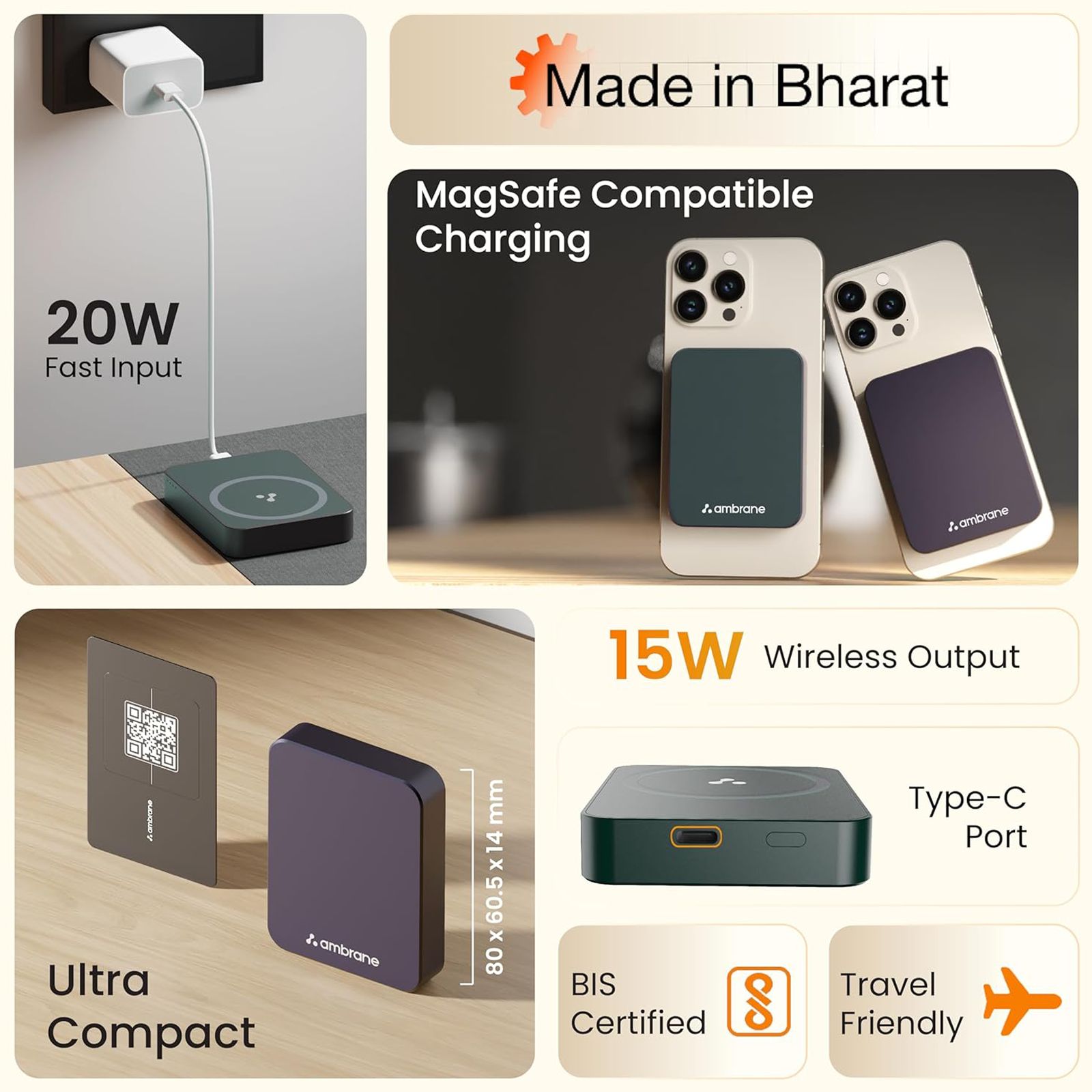 ambrane Aerosync PB 5 5000 mAh 20W Fast Charging Power Bank (1 Type C Port, Premium Metal Casing, Magsafe Compatibility, Purple)_8