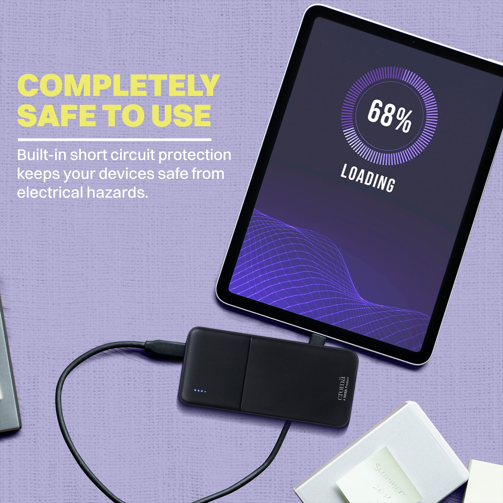 Croma 10000 mAh 22.5W Fast Charging Power Bank (2 Type A & 1 Type C Ports, Multi Layer Protection, Black)_11