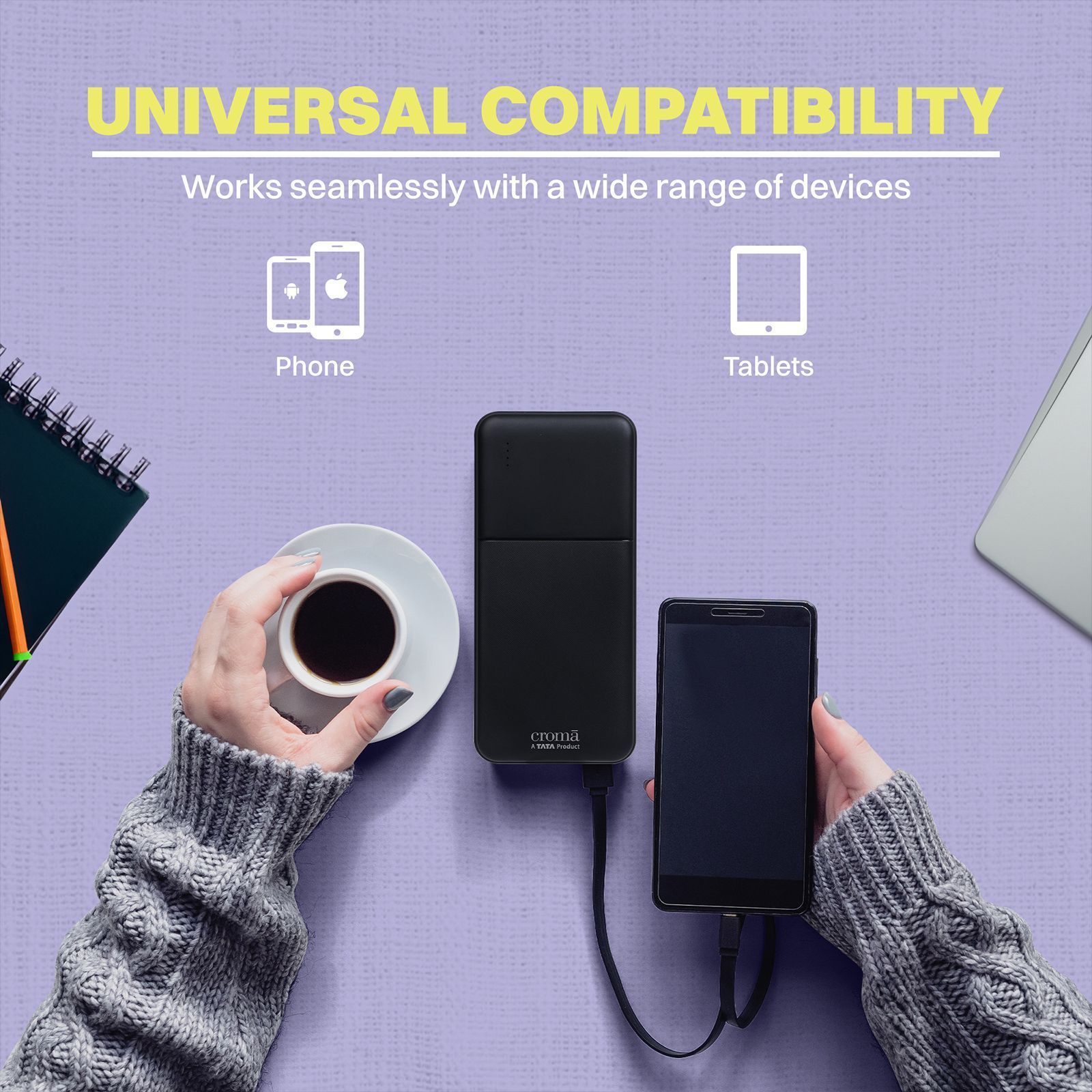 Croma 10000 mAh 22.5W Fast Charging Power Bank (2 Type A & 1 Type C Ports, Multi Layer Protection, Black)_9