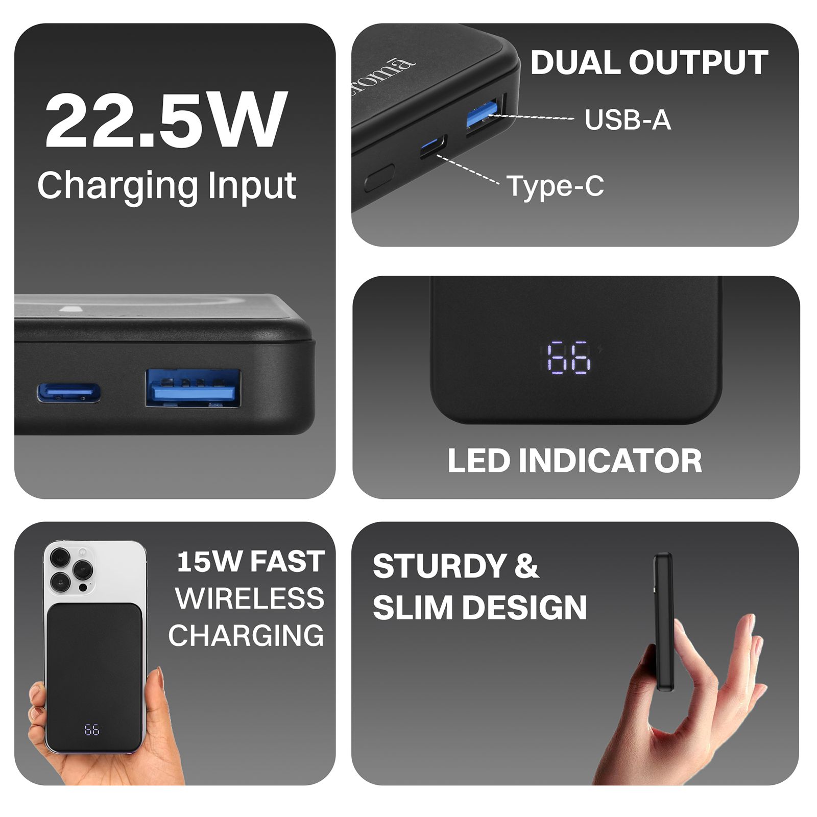 Croma 10000 mAh 22.5W Fast Charging Magnetic Wireless Power Bank (1 Type A & 1 Type C Ports, Metal Casing, Multi Layer Protection, Black)_7