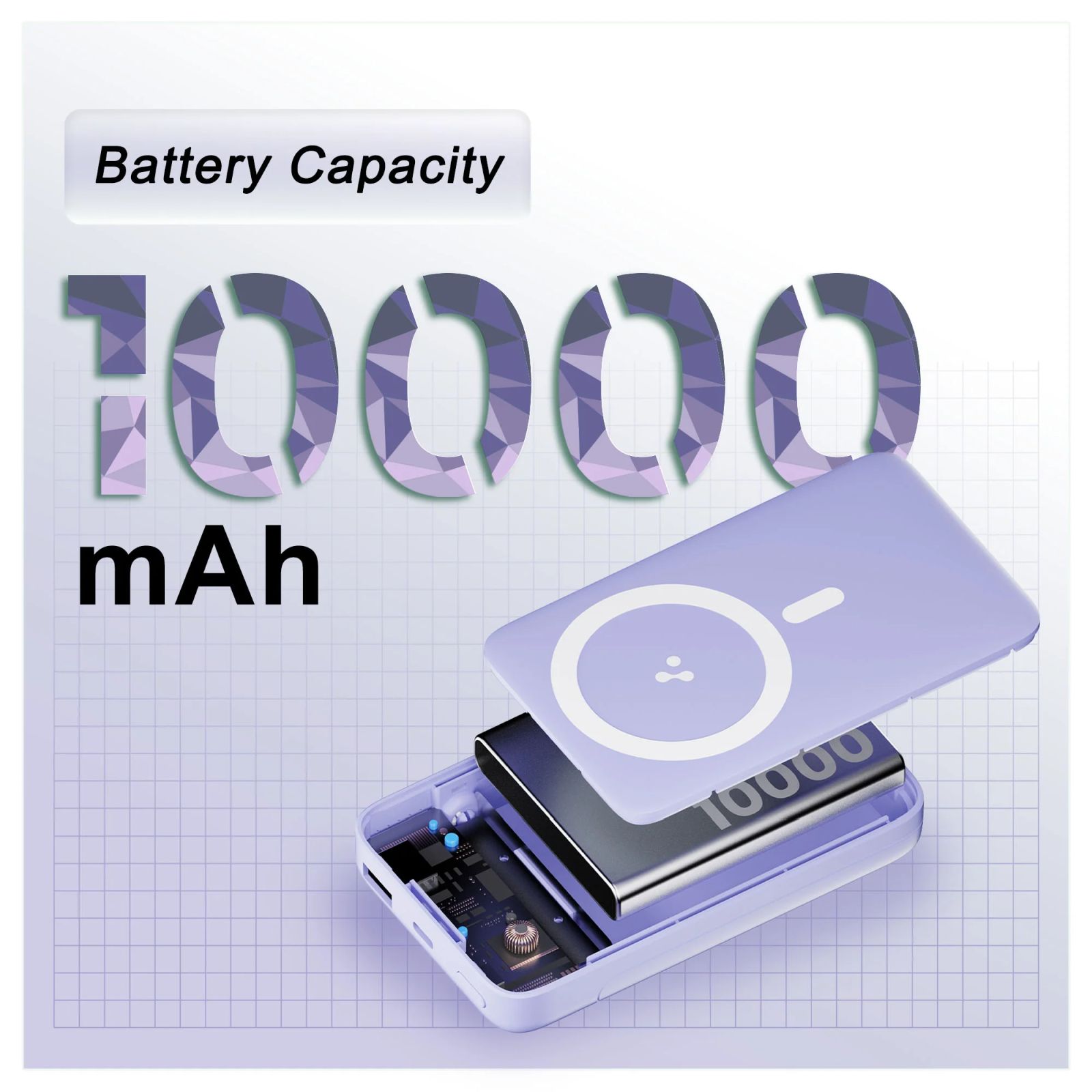 ambrane AeroSync PB 10 10000 mAh 15W Fast Charging Power Bank (1 Type A and 1 Type C Ports, Wireless Charging, Purple)_6