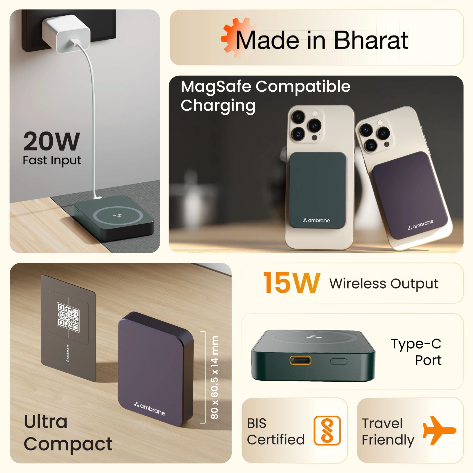 ambrane Aerosync PB 5 5000 mAh 20W Fast Charging Power Bank (1 Type C Port, Premium Metal Casing, Magsafe Compatibility, Black)_4