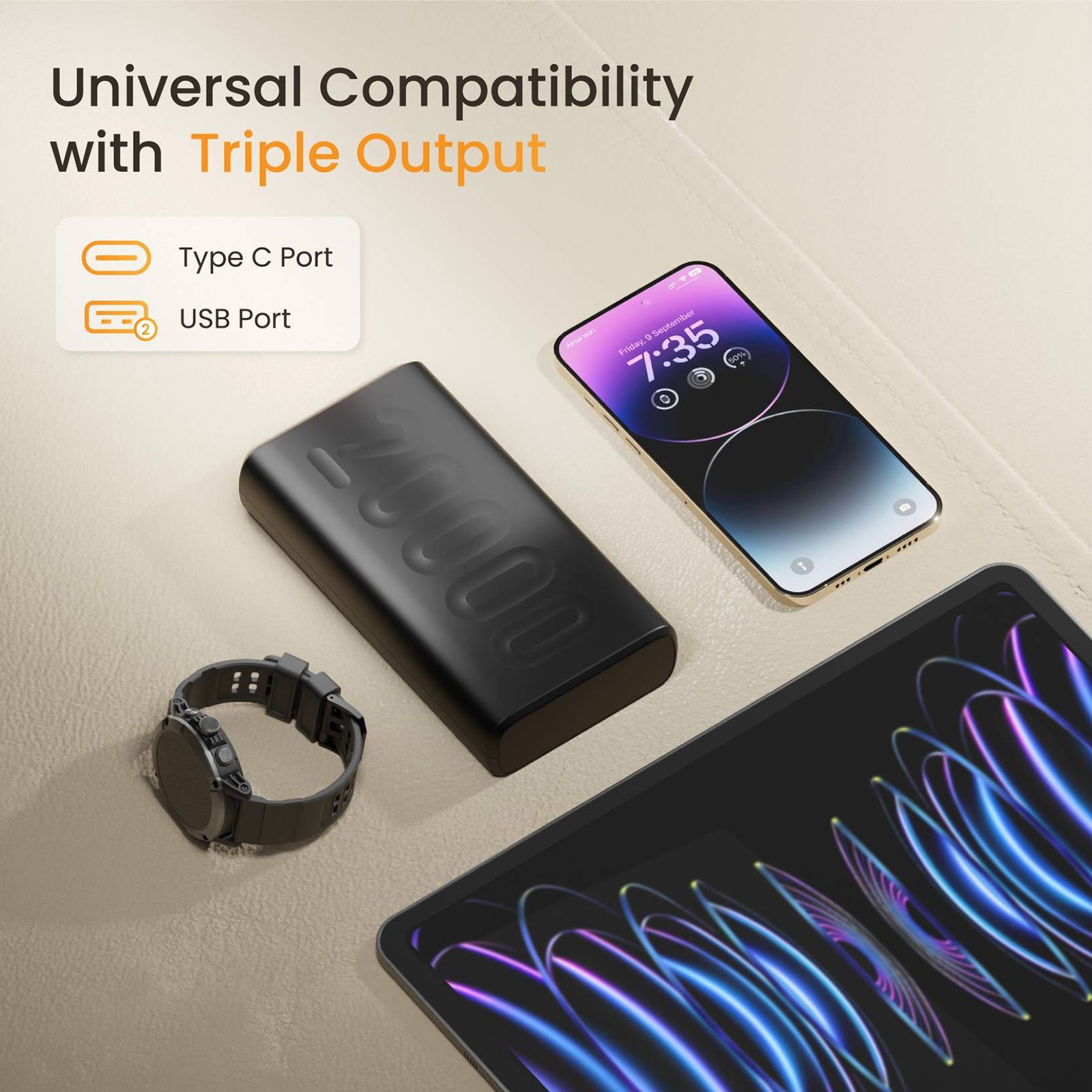 ambrane Stylo 20000 mAh 22.5W Fast Charging Power Bank (2 Type A & 1 Type C Ports, 12 Layers of Advanced Chipset Protection, Black)_8