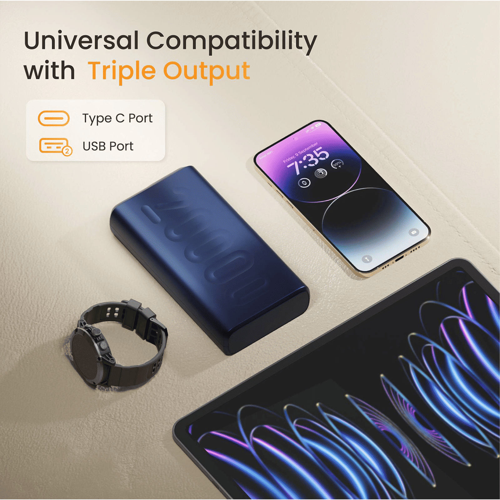 ambrane Stylo 20000 mAh 22.5W Fast Charging Power Bank (2 Type A & 1 Type C Ports, 12 Layers of Advanced Chipset Protection, Blue)_8