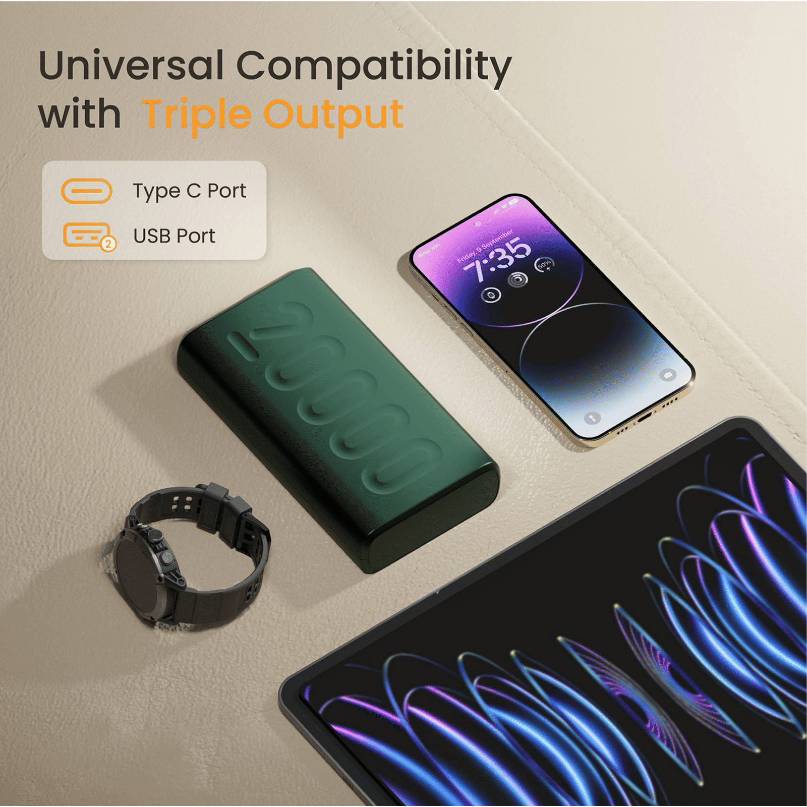 ambrane Stylo 20000 mAh 22.5W Fast Charging Power Bank (2 Type A & 1 Type C Ports, 12 Layers of Advanced Chipset Protection, Green) ambrane Stylo 20000 mAh 22.5W Fast Charging Power Bank (2 Type A & 1 Type C Ports, 12 Layers of Advanced Chipset Protection, Green)_8