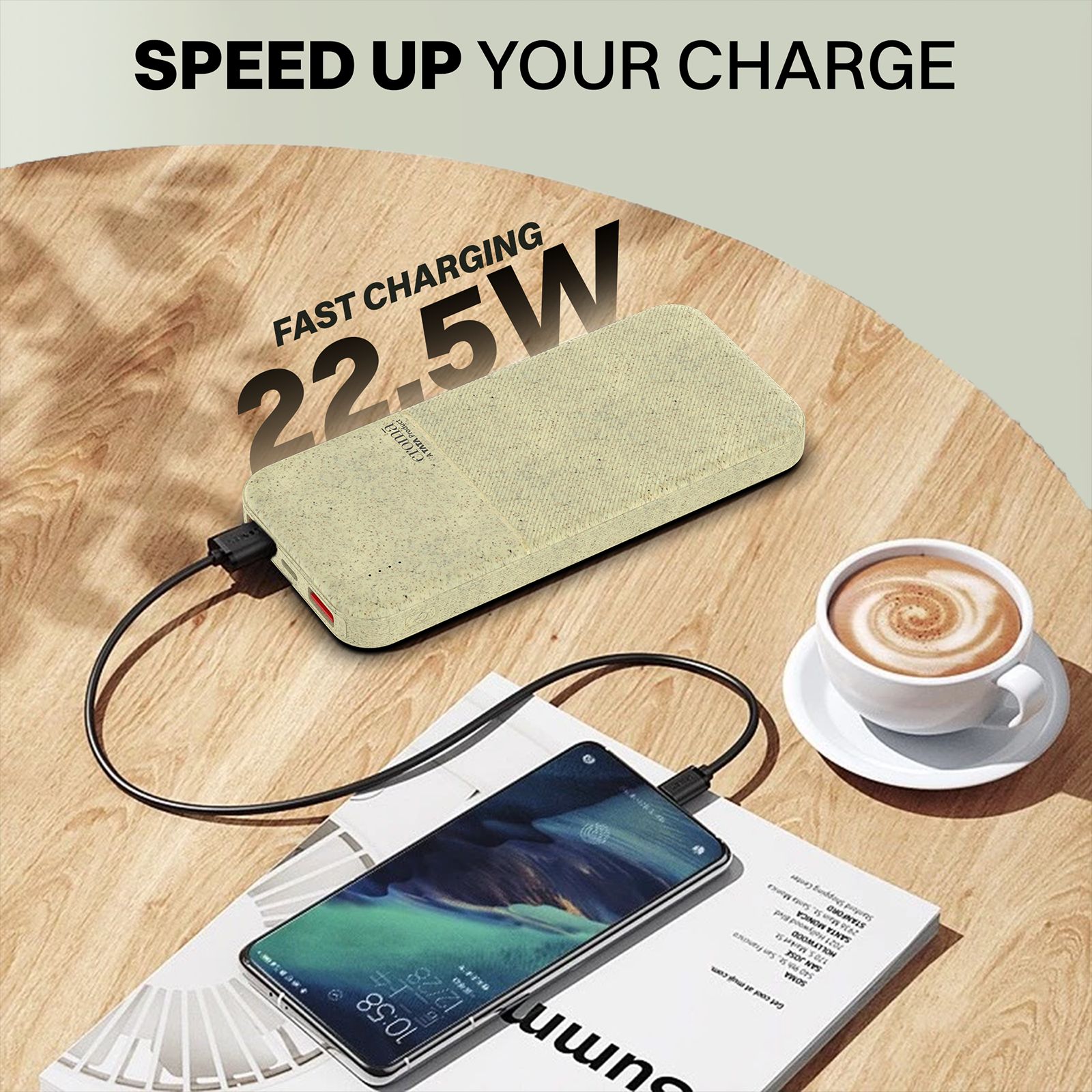 Croma 10000 mAh 22.5W Fast Charging Power Bank (2 Type A & 1 Type C Ports, Recycled Plastic Casing, Short Circuit Protection, Brown) Croma 10000 mAh 22.5W Fast Charging Power Bank (2 Type A & 1 Type C Ports, Recycled Plastic Casing, Short Circuit Protection, Brown)_10