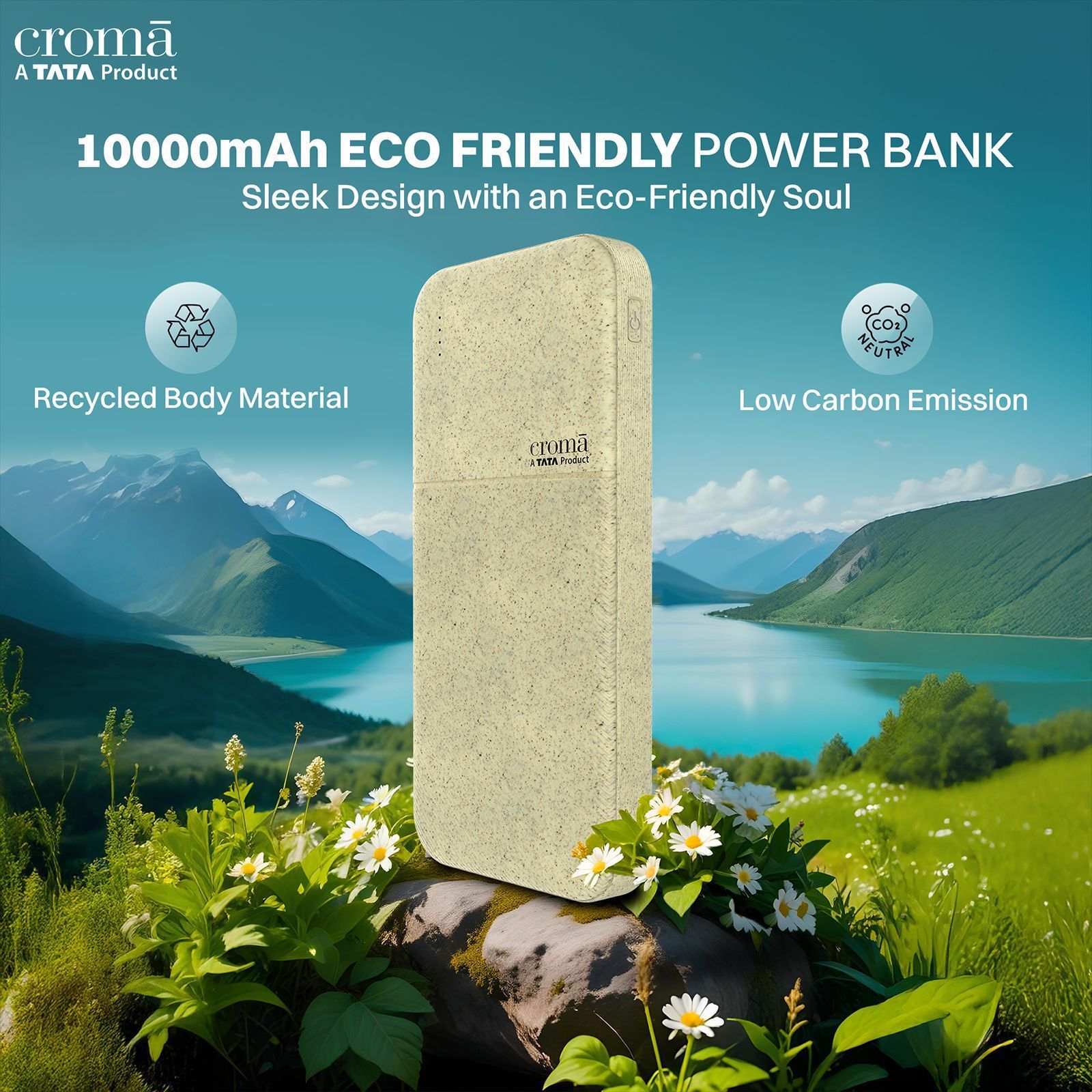 Croma 10000 mAh 22.5W Fast Charging Power Bank (2 Type A & 1 Type C Ports, Recycled Plastic Casing, Short Circuit Protection, Brown)_4