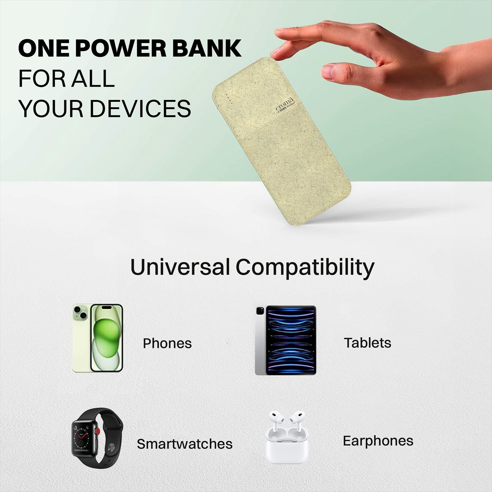 Croma 10000 mAh 22.5W Fast Charging Power Bank (2 Type A & 1 Type C Ports, Recycled Plastic Casing, Short Circuit Protection, Brown)_8