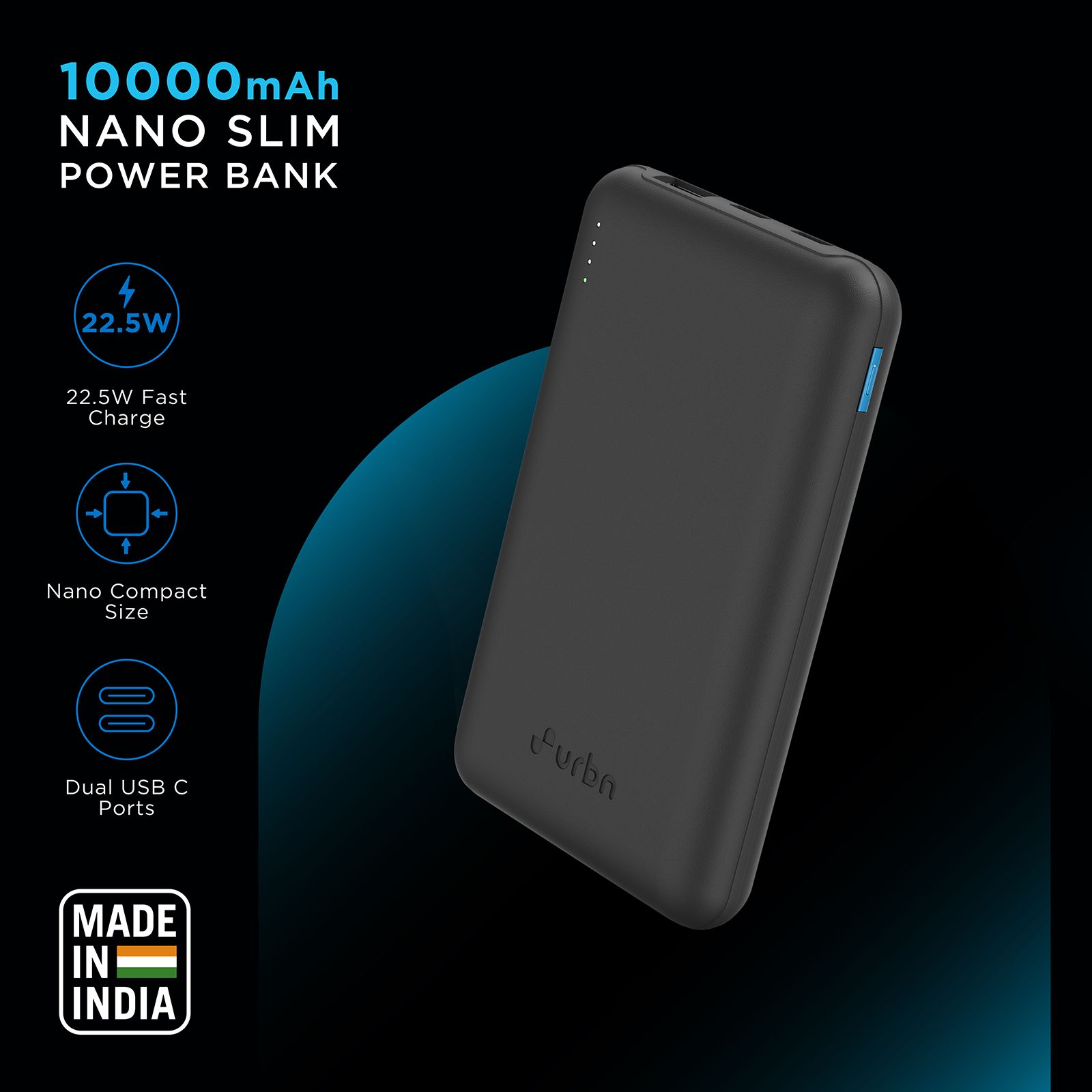 urbn Nano Slim 10000 mAh 22.5W Fast Charging Power Bank (2 Type C & 1 Type A Ports, 12 Layers Circuit Protection, Black) urbn Nano Slim 10000 mAh 22.5W Fast Charging Power Bank (2 Type C & 1 Type A Ports, 12 Layers Circuit Protection, Black)_13