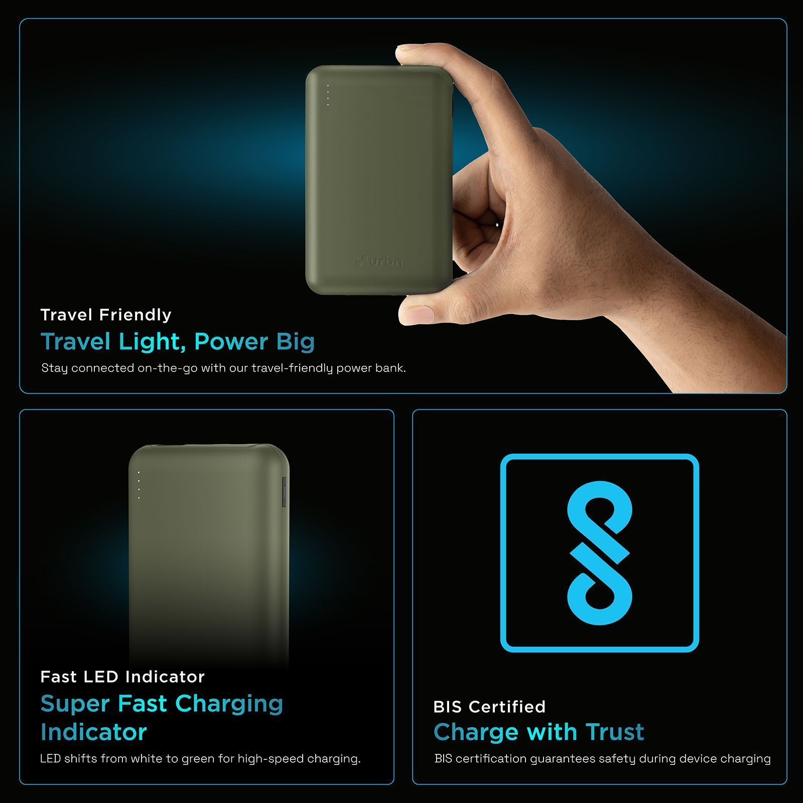 urbn Nano Slim 10000 mAh 22.5W Fast Charging Power Bank (2 Type C & 1 Type A Ports, 12 Layers Circuit Protection, Camo)_12