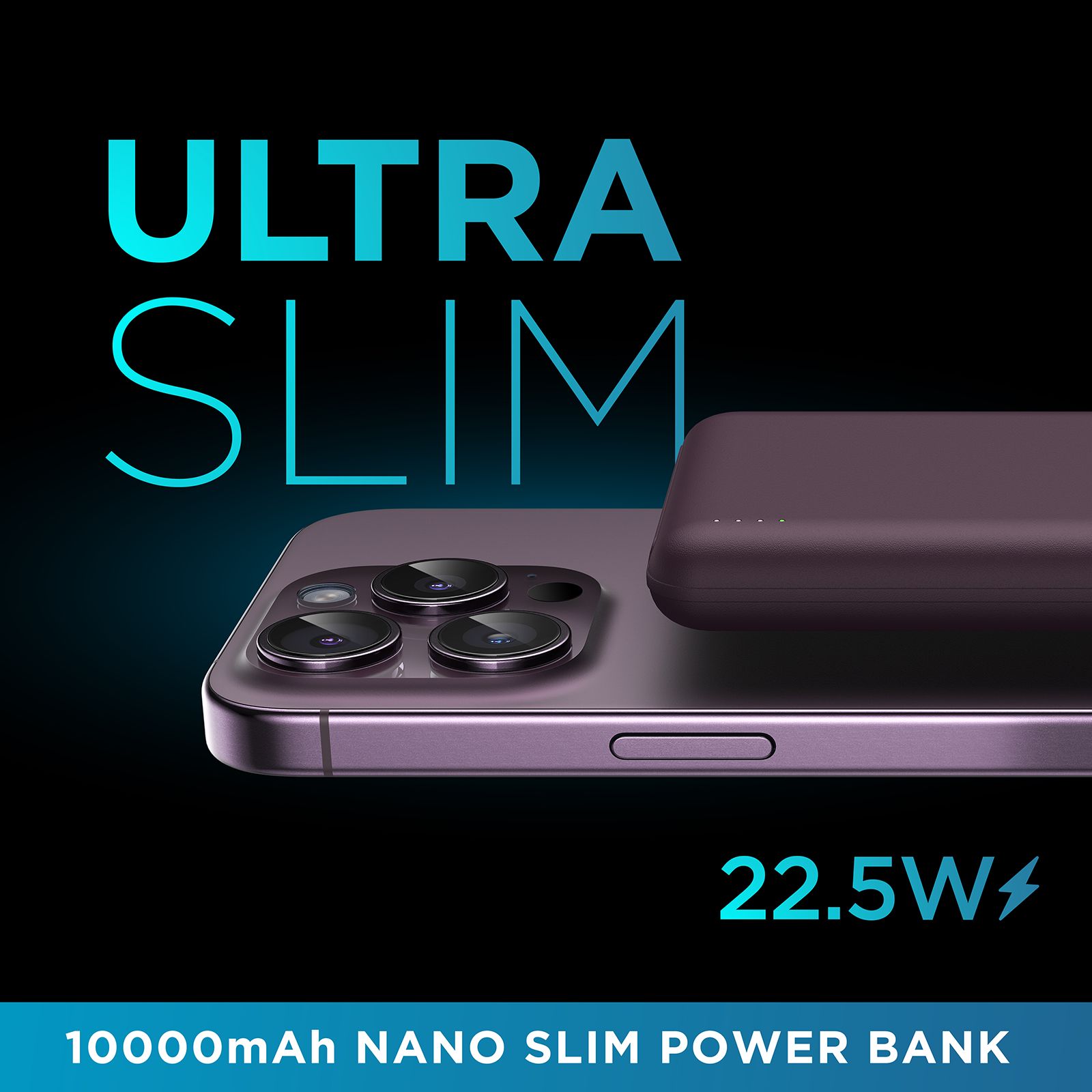 urbn Nano Slim 10000 mAh 22.5W Fast Charging Power Bank (2 Type C & 1 Type A Ports, 12 Layers Circuit Protection, Purple)_8
