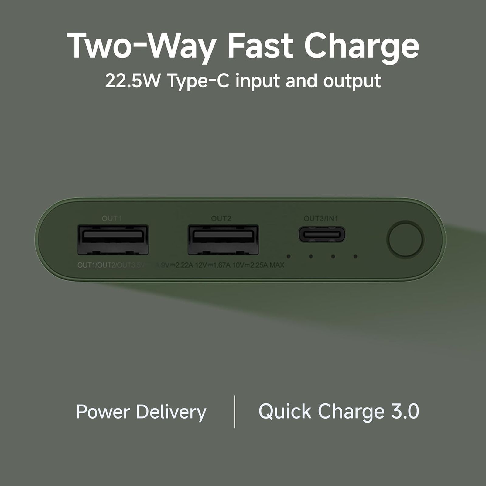Xiaomi 4i 10000 mAh 22.5W Fast Charging Power Bank (2 Type A & 1 Type C Ports, Quick Charge 3.0, Olive Green)_4