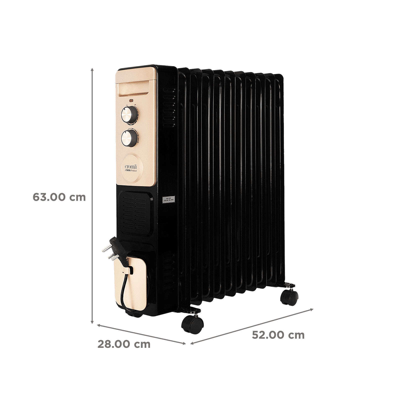Croma 2900W PTC Fan Oil Filled Radiator Room Heater with 11 Fins (Thermostatic Knob, Black)_2