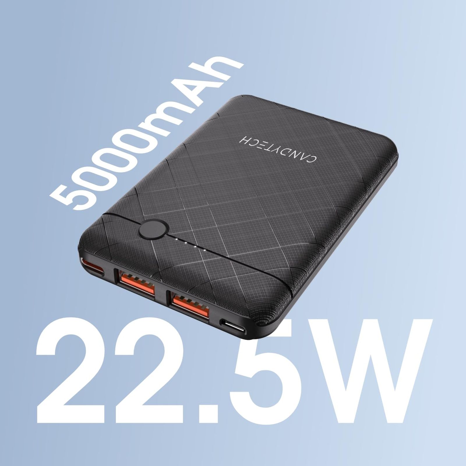 Candytech PB3C1 5000 mAh 22.5W Fast Charging Power Bank (2 Type A Ports, Short Circuit Protection, Black)_5