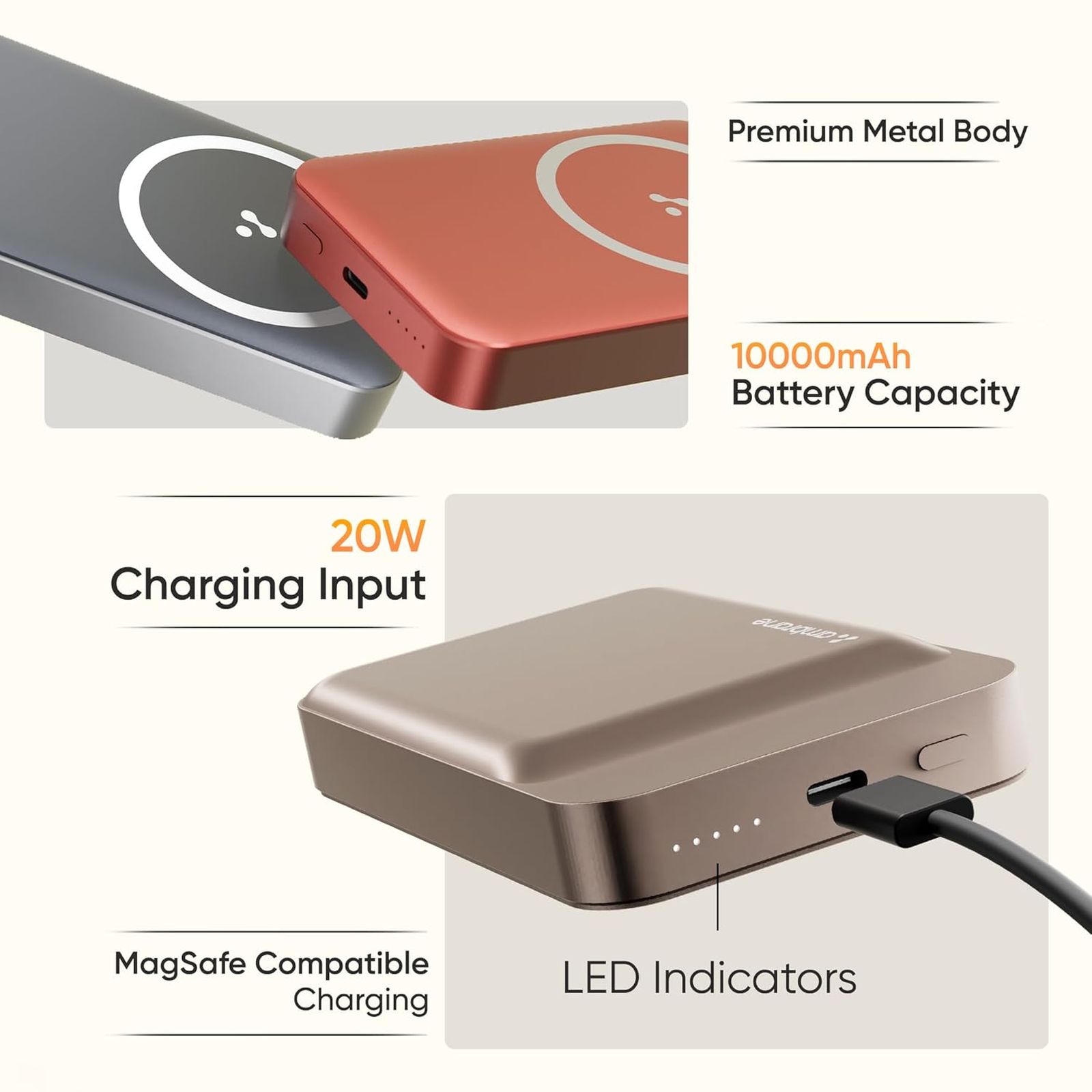 ambrane AeroSync PB Prime 10000 mAh 22W Fast Charging Power Bank (1 Type C Ports, Premium Metallic Body, MagSafe Compatible, Grey) ambrane AeroSync PB Prime 10000 mAh 22W Fast Charging Power Bank (1 Type C Ports, Premium Metallic Body, MagSafe Compatible, Grey)_8