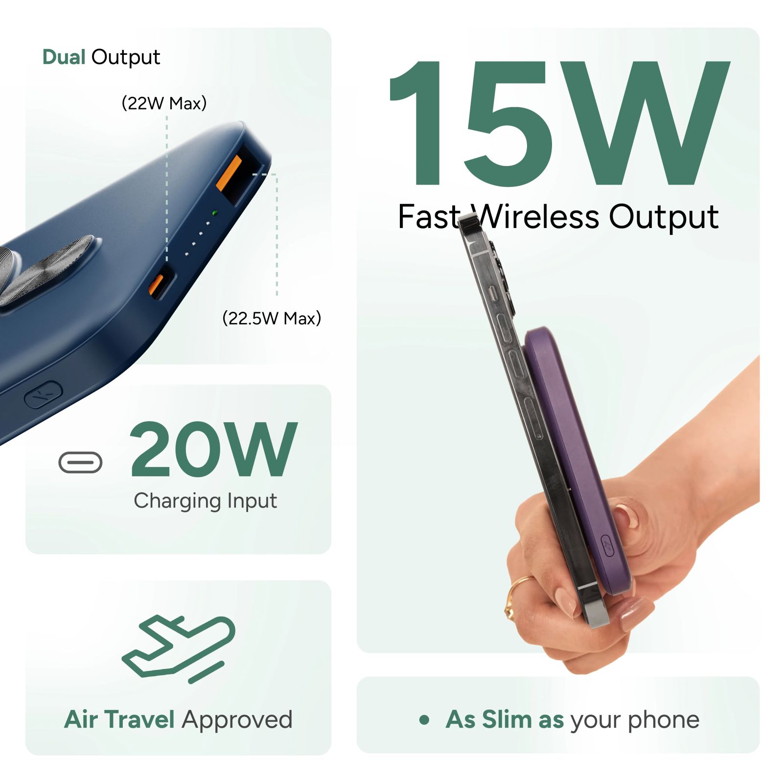 ambrane Aerosync PB 5S 5000 mAh 22.5W Fast Charging Power Bank (1 Type C & 1 Type A Ports, Premium Rubberized Finish, MagSafe Compatible, Silver)_5