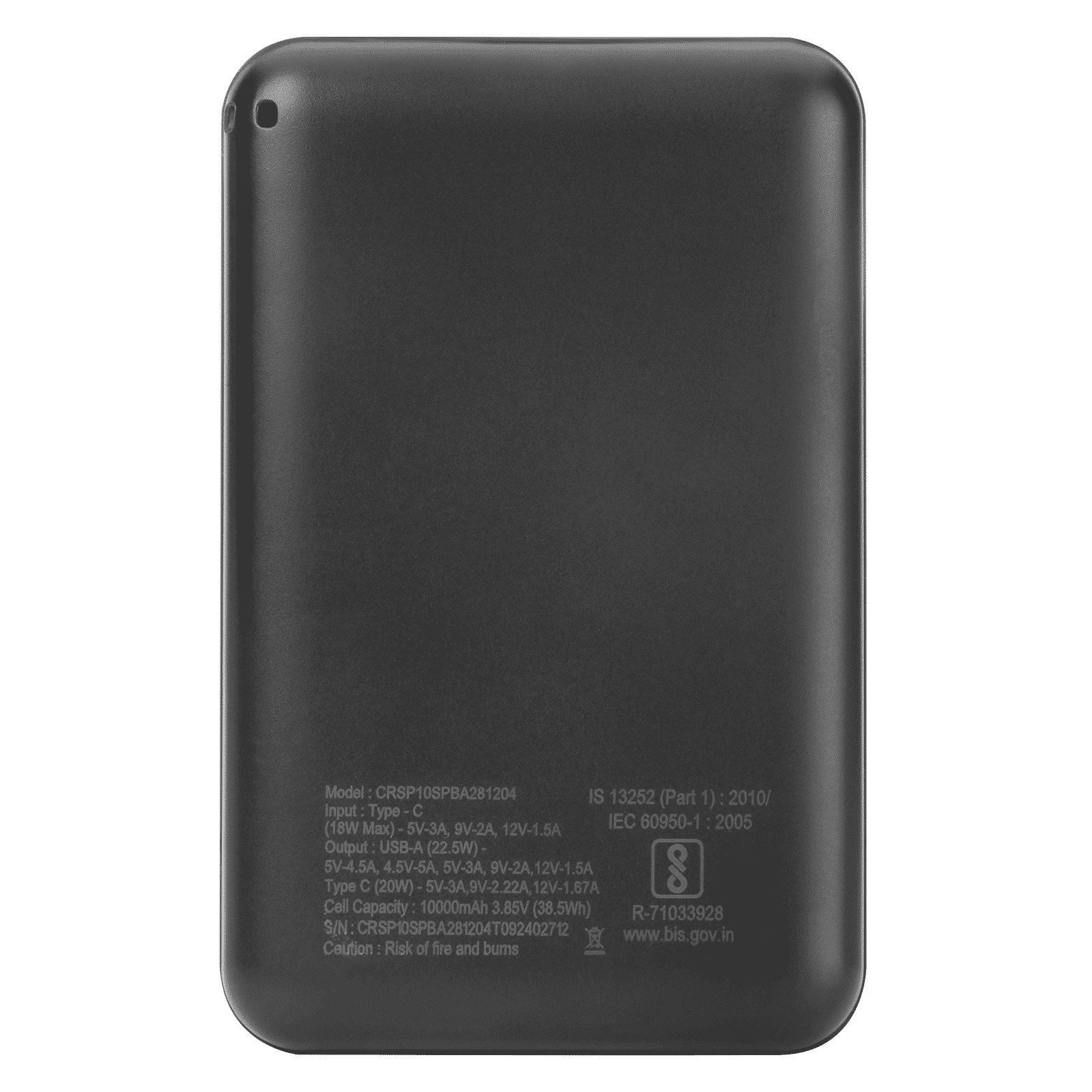 Croma 10000 mAh 22.5W Fast Charging Power Bank (1 Type A & 1 Type C Ports, Over Voltage Protection, Black)_16