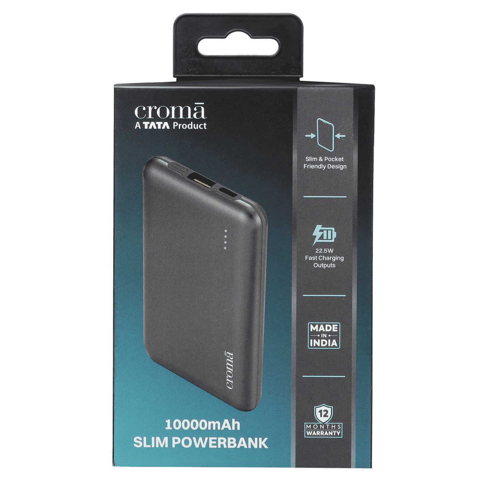 Croma 10000 mAh 22.5W Fast Charging Power Bank (1 Type A & 1 Type C Ports, Over Voltage Protection, Black)_20
