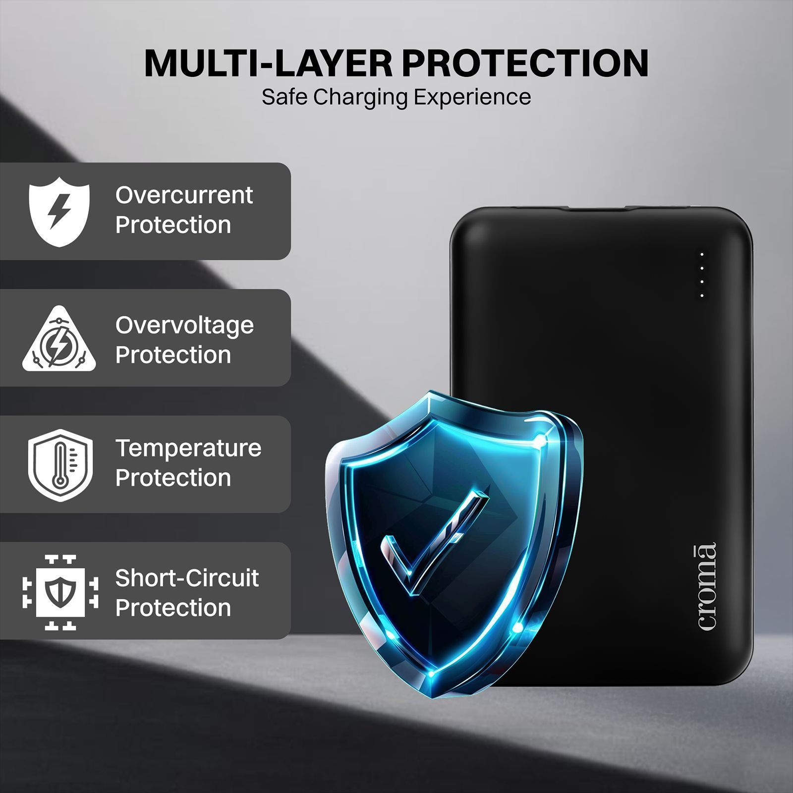 Croma 10000 mAh 22.5W Fast Charging Power Bank (1 Type A & 1 Type C Ports, Over Voltage Protection, Black)_7