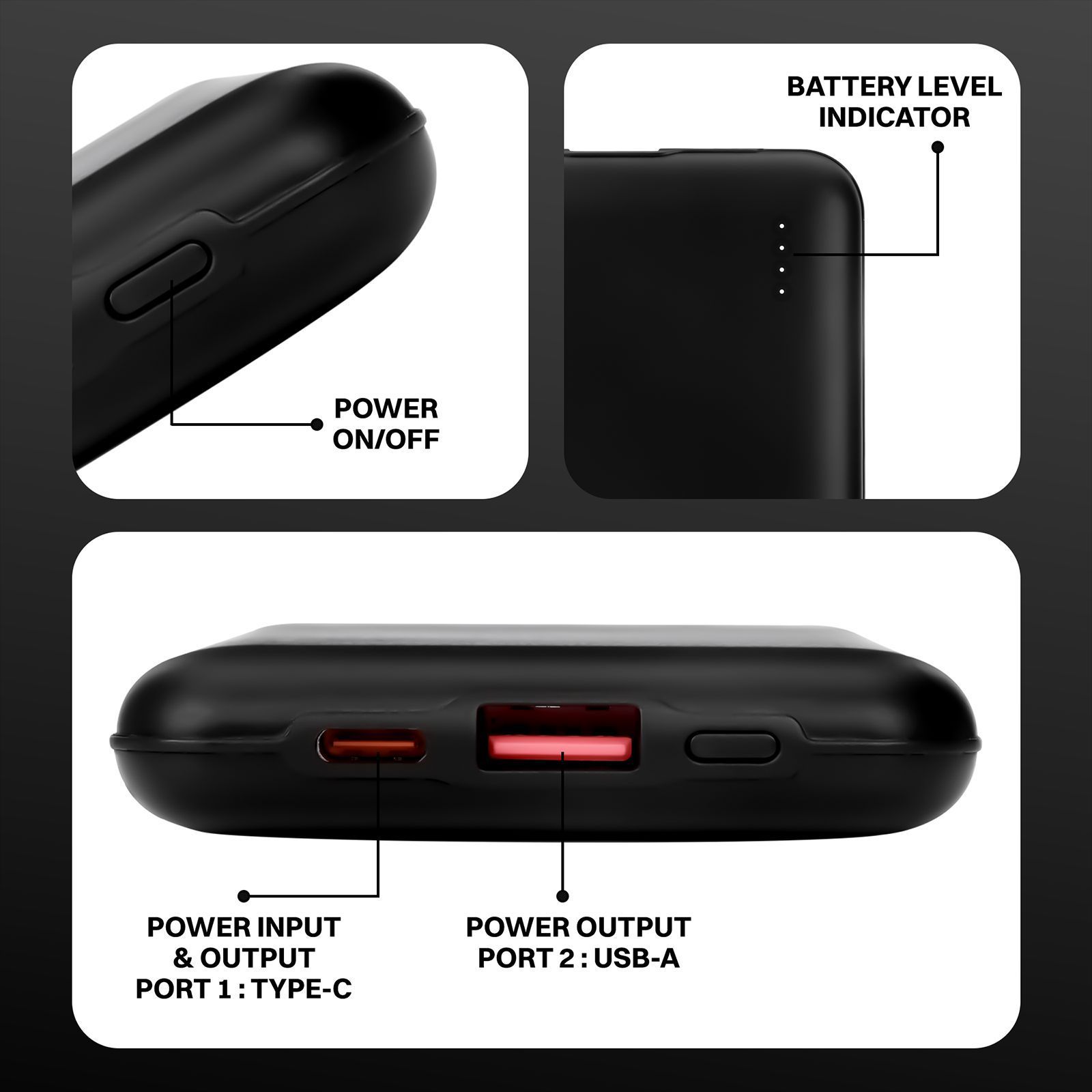 Croma 10000 mAh 22.5W Fast Charging Power Bank (1 Type A & 1 Type C Ports, Over Voltage Protection, Black)_8