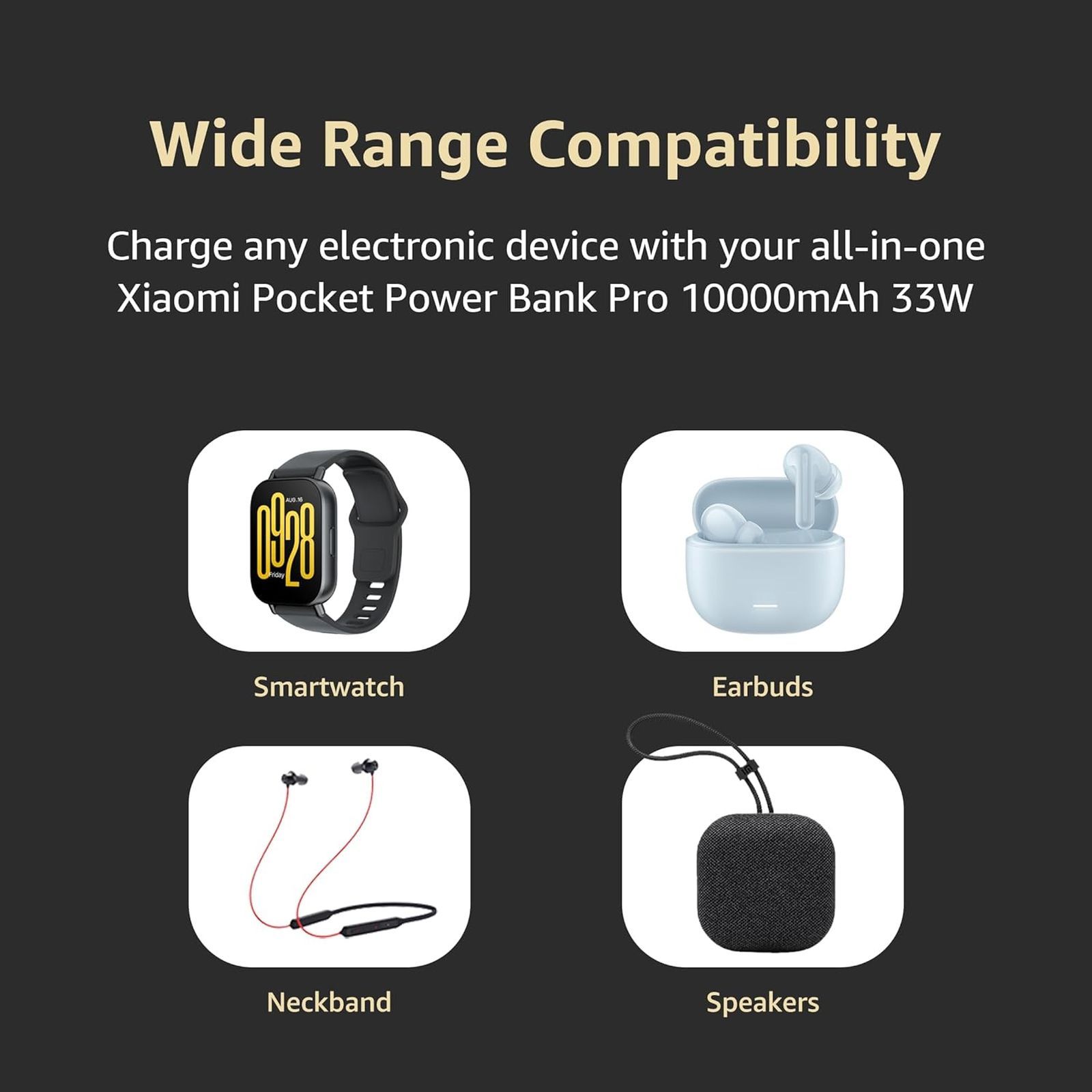 Xiaomi Pocket Pro 10000 mAh 33W Fast Charging Power Bank (2 Type A & 1 Type C Ports, PC plus ABS Casing, Short Circuit Protection, Black)_5