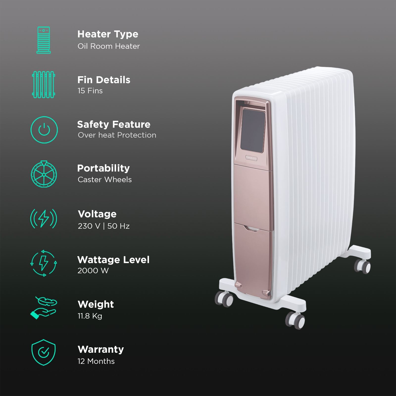 morphy richards Thermocore XR 2000W Oil Filled Radiator Room Heater with 15 Fins (Wi-Fi Enabled_3