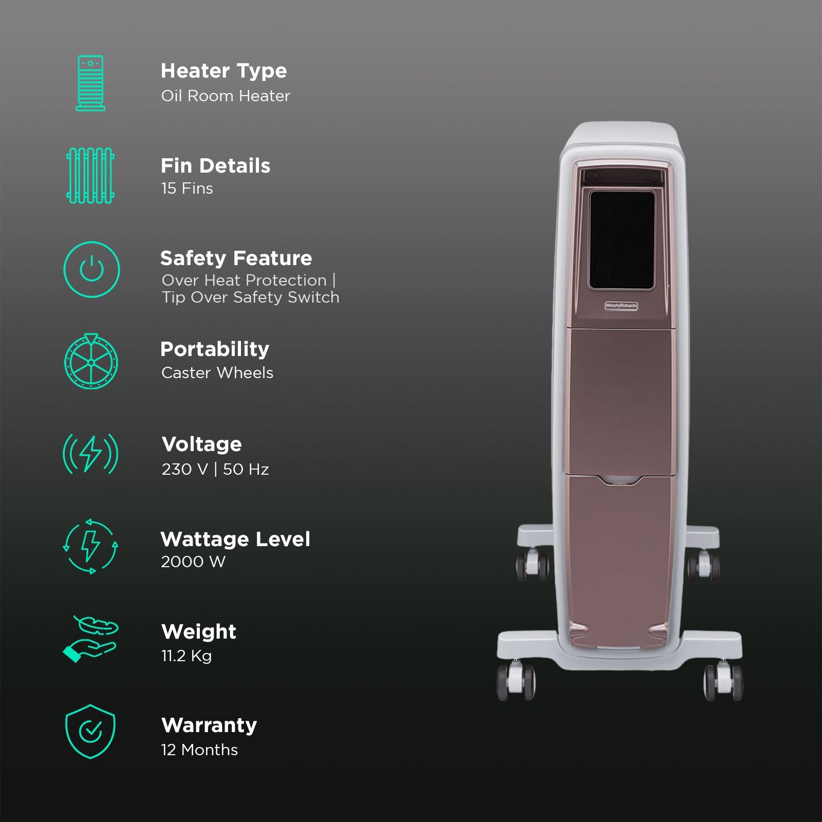 morphy richards Thermocore Xr 2000W Oil Filled Radiator Room Heater with 15 Fins (Maintains Oxygen Level_3