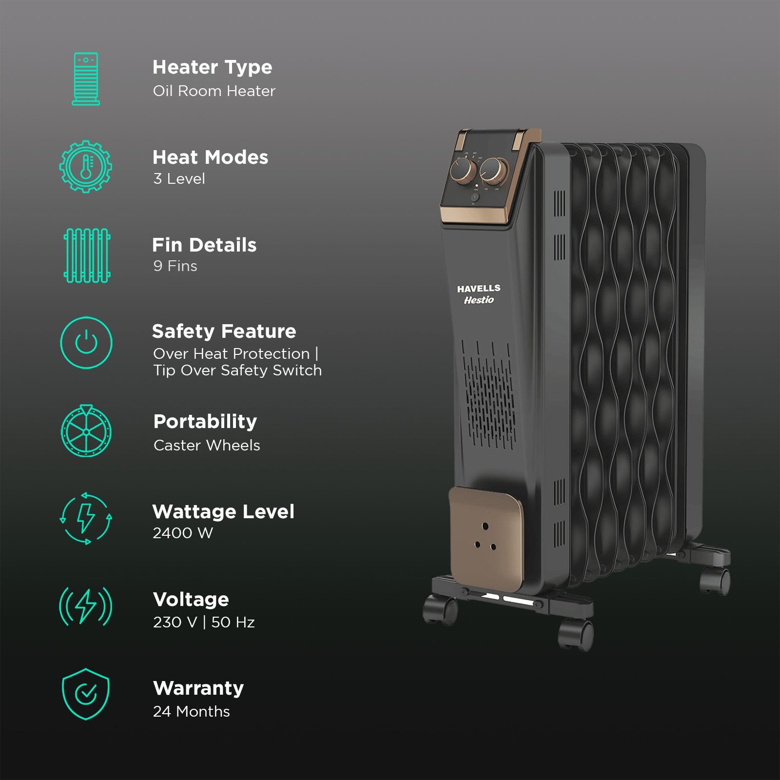 HAVELLS Hestio 2400W PTC Oil Filled Radiator Room Heater with 9 Wave Fins (Cutting Edge Technology HAVELLS Hestio 2400W PTC Oil Filled Radiator Room Heater with 9 Wave Fins (Cutting Edge Technology_3