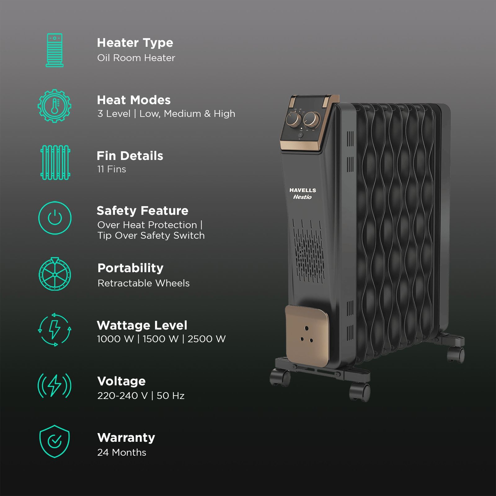 HAVELLS Hestio 2900W PTC Oil Filled Radiator Room Heater with 11 Wave Fins (Thermostatic Heat Control HAVELLS Hestio 2900W PTC Oil Filled Radiator Room Heater with 11 Wave Fins (Thermostatic Heat Control_3