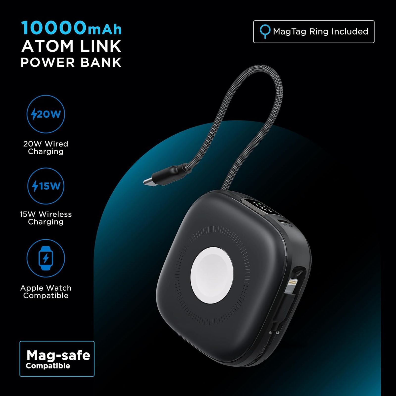 urbn Atom Link 10000 mAh 18W Fast Charging Power Bank (1 Type C Port, 12 Layers Circuit Protection, Black)_4