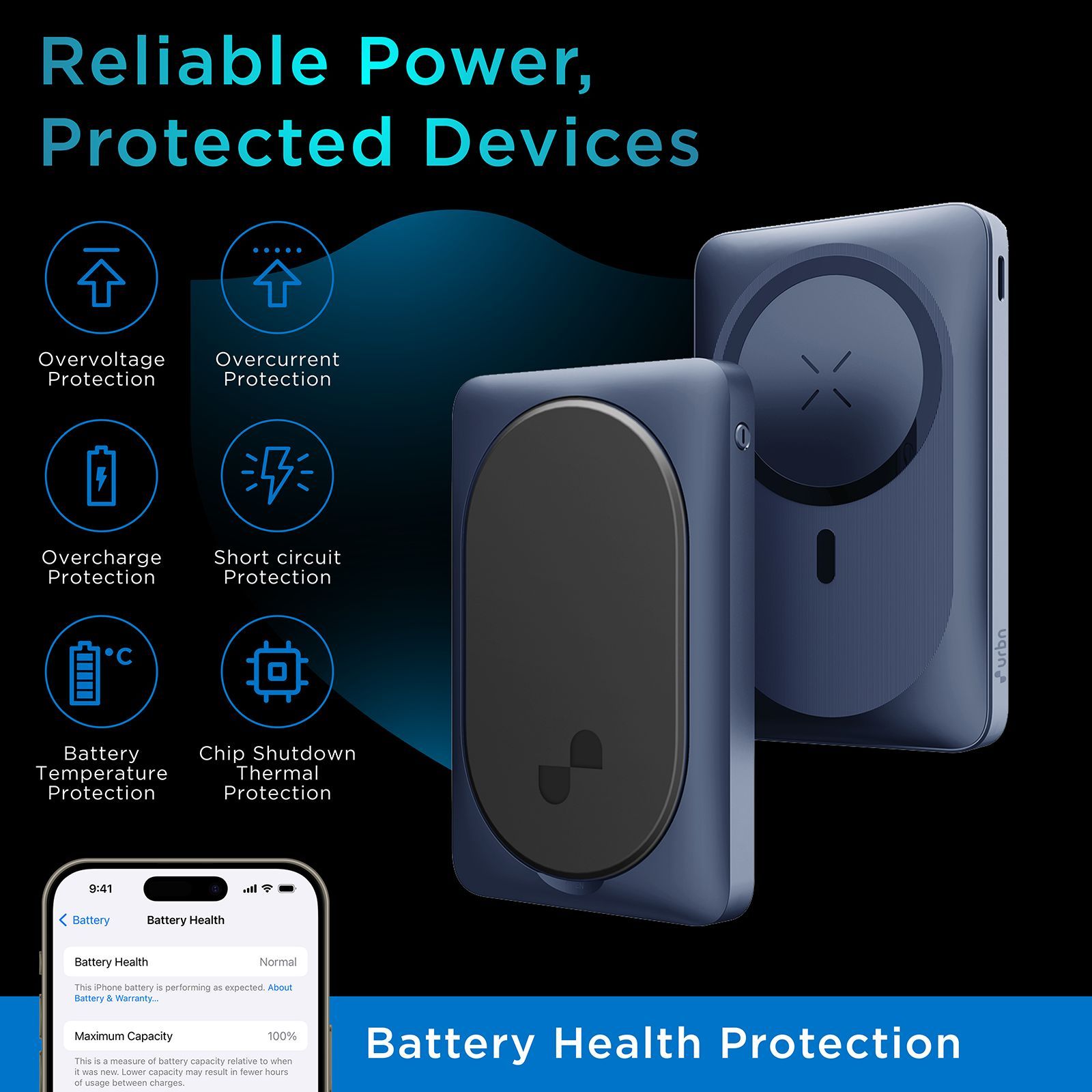 urbn UPR104 10000 mAh 20W Fast Charging Power Bank (1 Type A Port, 1 Type C Port & 1 Lightning Port, Multi Layer Circuit Protection, Blue)_6