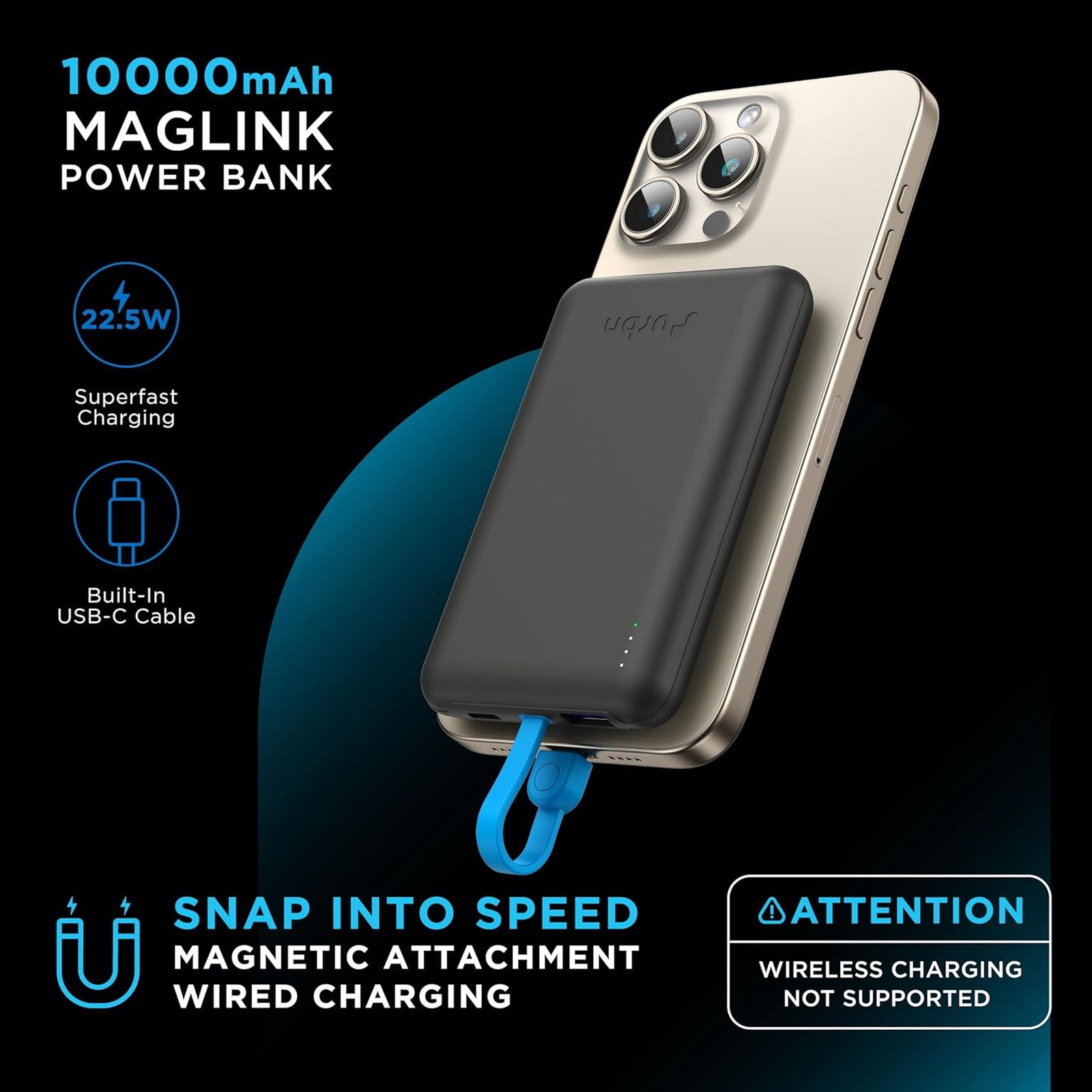 urbn Mag Link 10000 mAh 22.5W Fast Charging Power Bank (2 Type C & 1 Type A Port, 12 Layers Circuit Protection, Black)_5