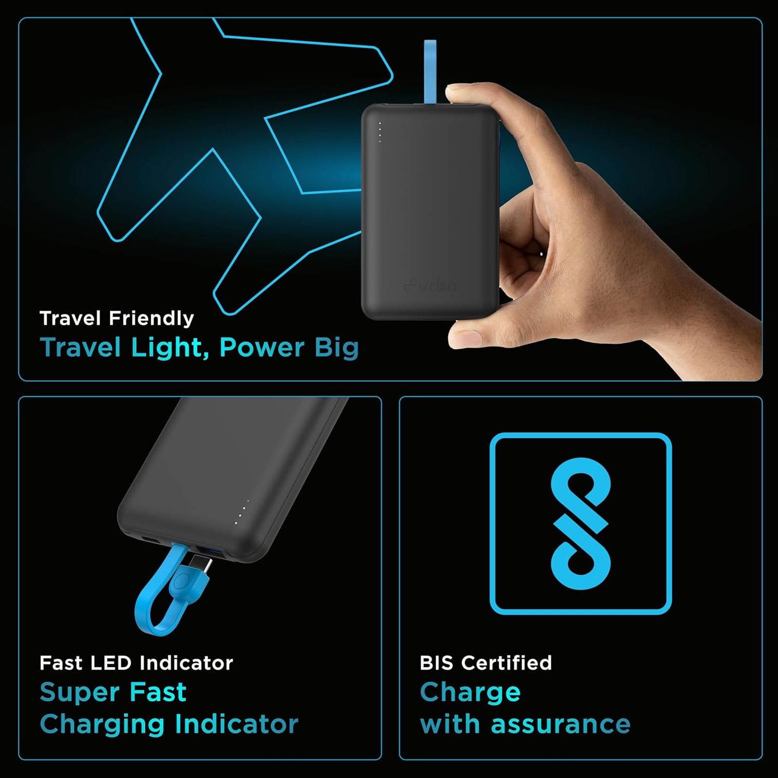 urbn Mag Link 10000 mAh 22.5W Fast Charging Power Bank (2 Type C & 1 Type A Port, 12 Layers Circuit Protection, Black)_6