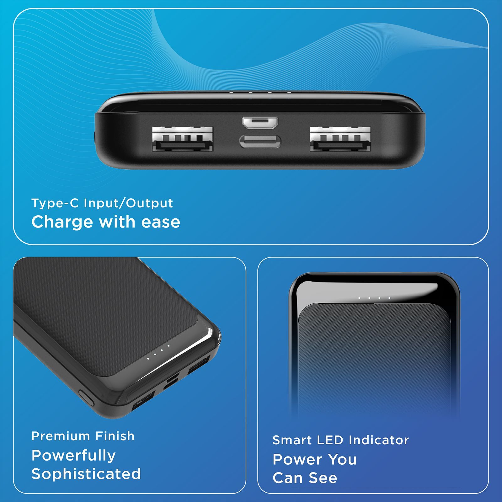 urbn 10000 mAh 22.5W Fast Charging Power Bank (1 Type C, 1 Micro USB & 2 Type A Port, 12 Layers Circuit Protection, Black)_10