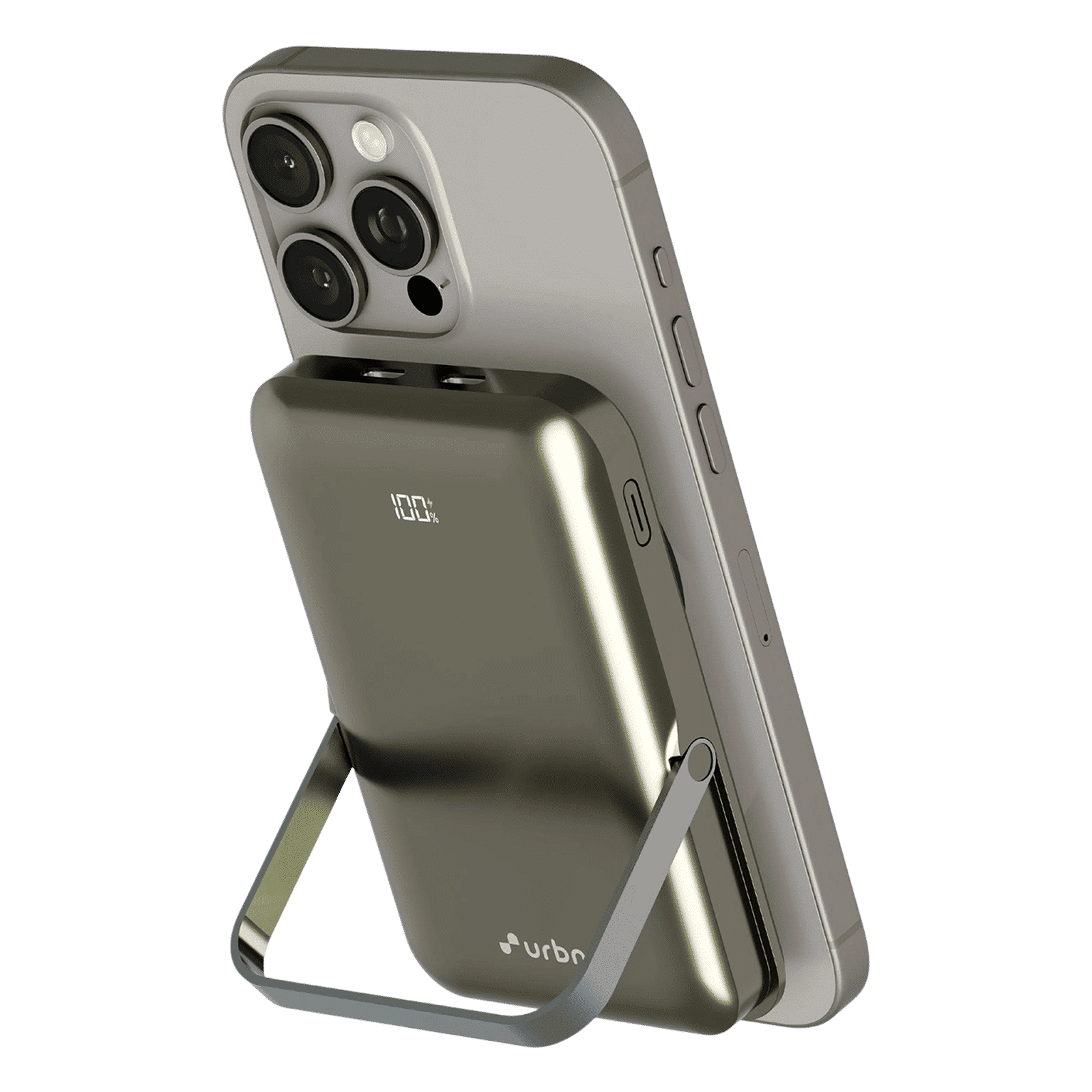 urbn StandPro 10000 mAh 20W Fast Charging Power Bank (1 Type C Port & 1 Lightning Port, Strong Magnetic Hold, GunMetal)_4