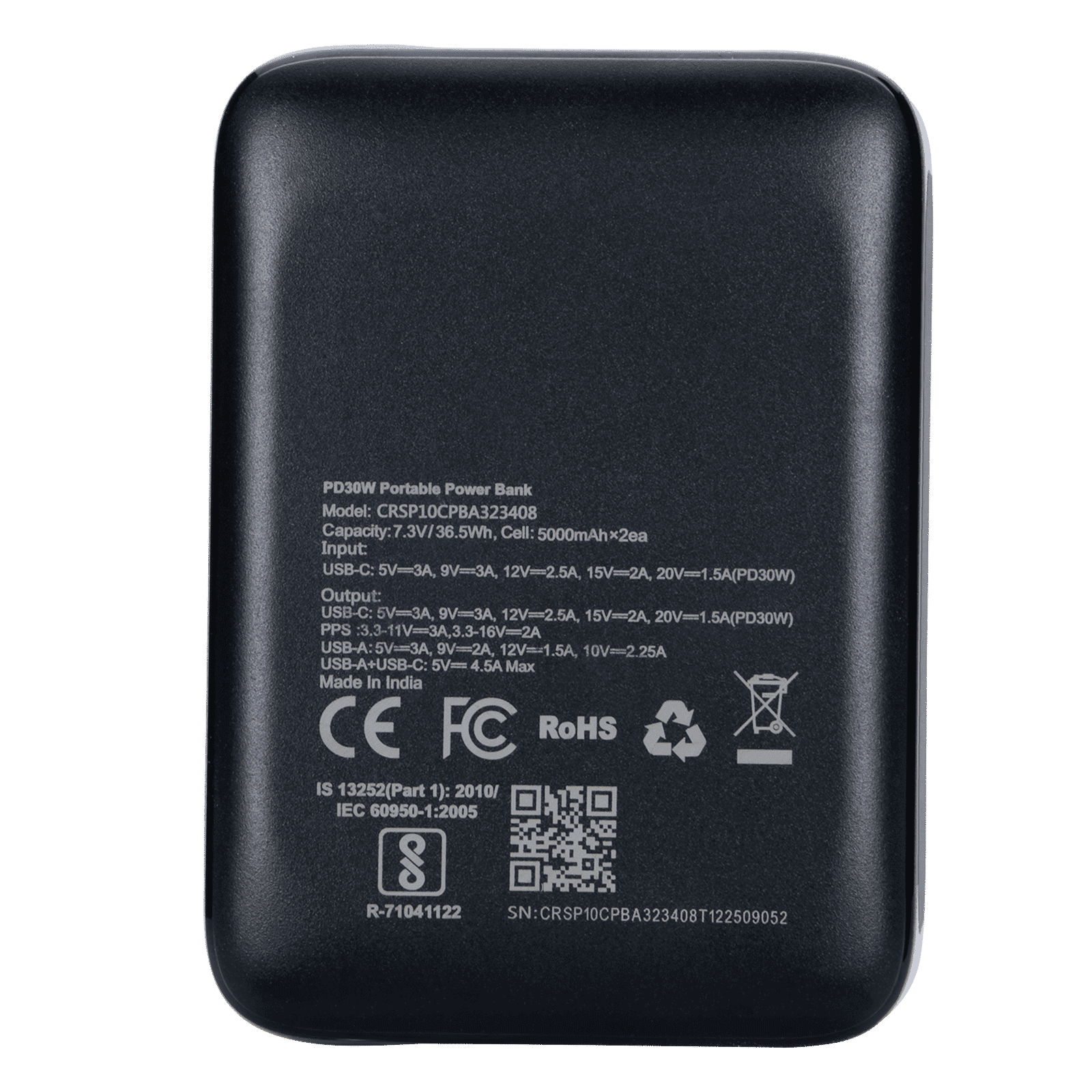 Croma Compact 10000 mAh 30W Fast Charging Power Bank (1 Type A & 1 Type C Port, Multi-Level Protection for Safe Charging, Black)_8