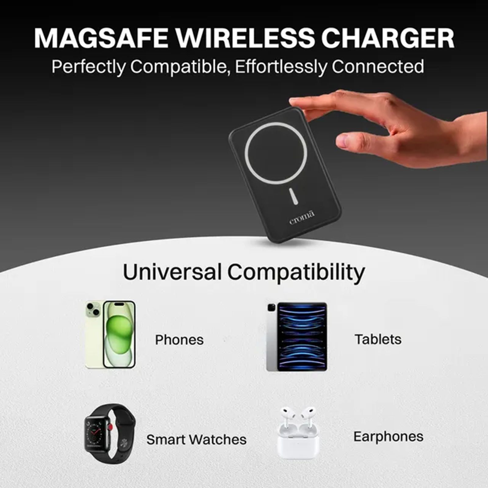 Croma 10000 mAh 22.5W Fast Charging Power Bank (1 Type A & 1 Type C Ports, Aluminium Casing, Magsafe Compatible, Black) Croma 10000 mAh 22.5W Fast Charging Power Bank (1 Type A & 1 Type C Ports, Aluminium Casing, Magsafe Compatible, Black)_9