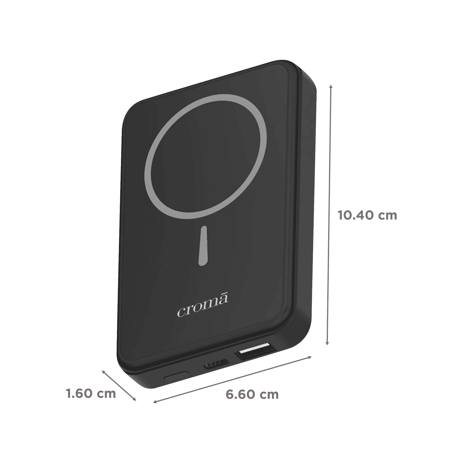 Croma 10000 mAh 22.5W Fast Charging Power Bank (1 Type A & 1 Type C Ports, Aluminium Casing, Magsafe Compatible, Black)_2