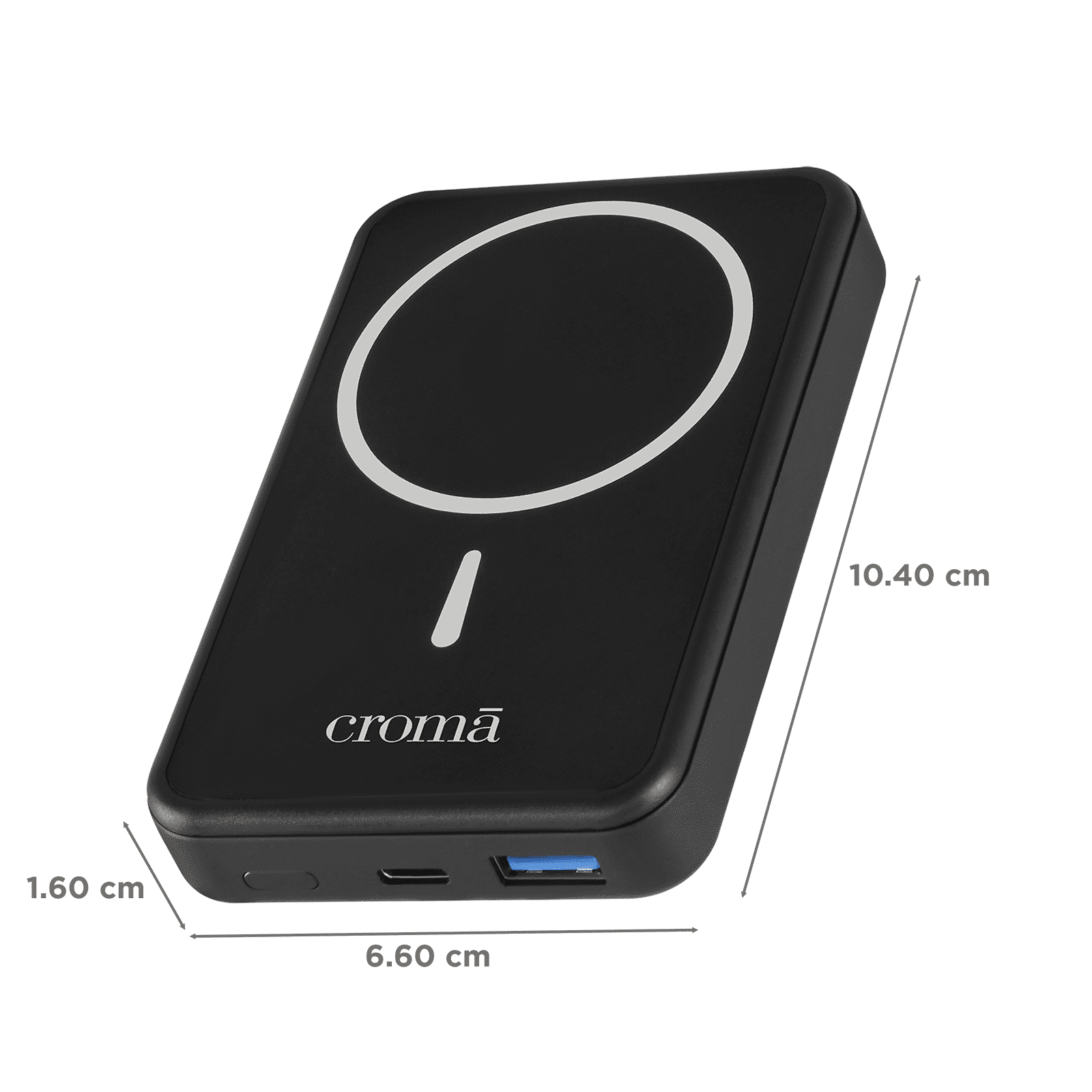 Croma 10000 mAh 22.5W Fast Charging Power Bank (1 Type A & 1 Type C Ports, Aluminium Casing, Magsafe Compatible, Black)_3