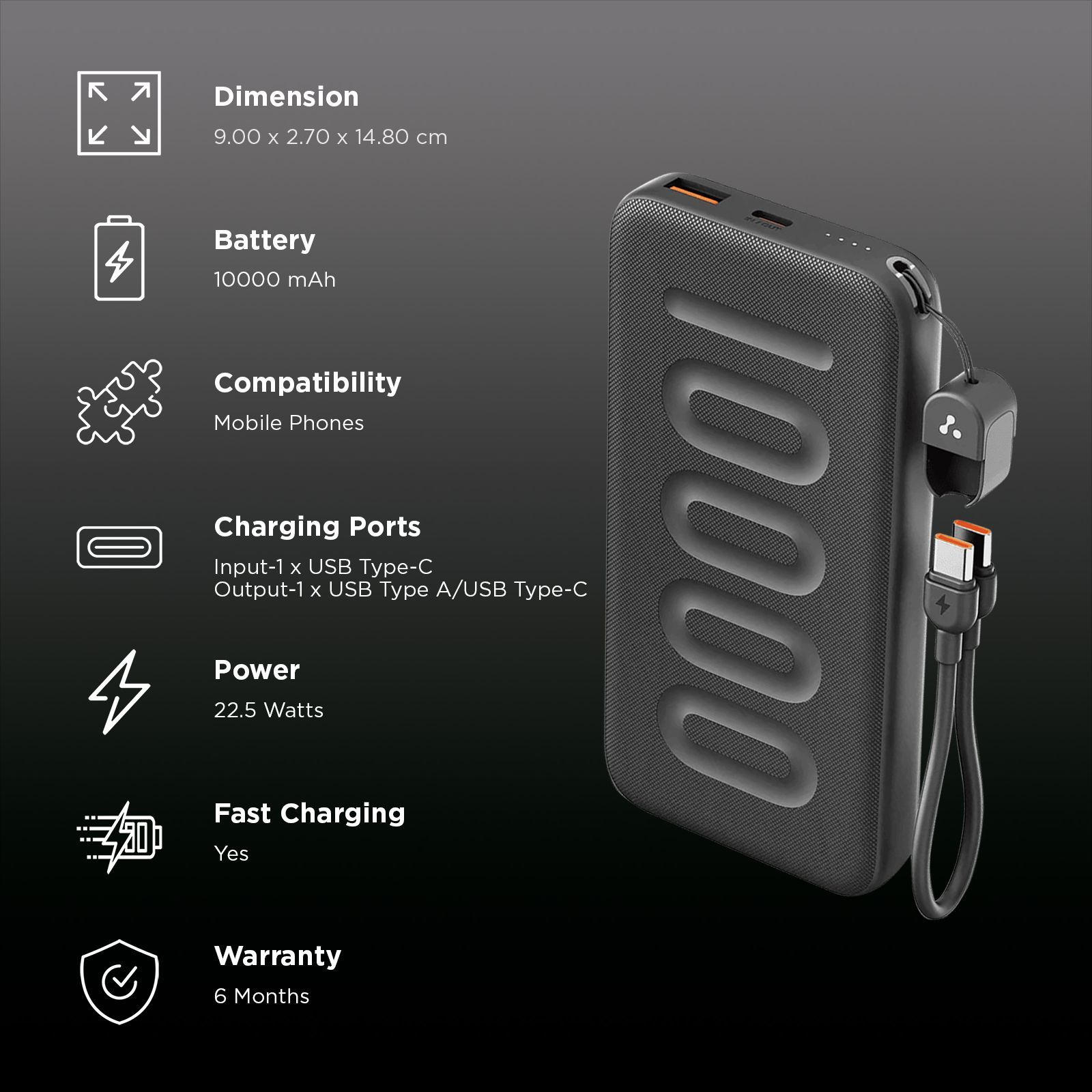 Ambrane Stylo N10 10000 mAh 22.5W Fast Charging Power Bank (1 Type C & 1 Type A Ports, BoostedSpeed Technology, Black) Ambrane Stylo N10 10000 mAh 22.5W Fast Charging Power Bank (1 Type C & 1 Type A Ports, BoostedSpeed Technology, Black)_3